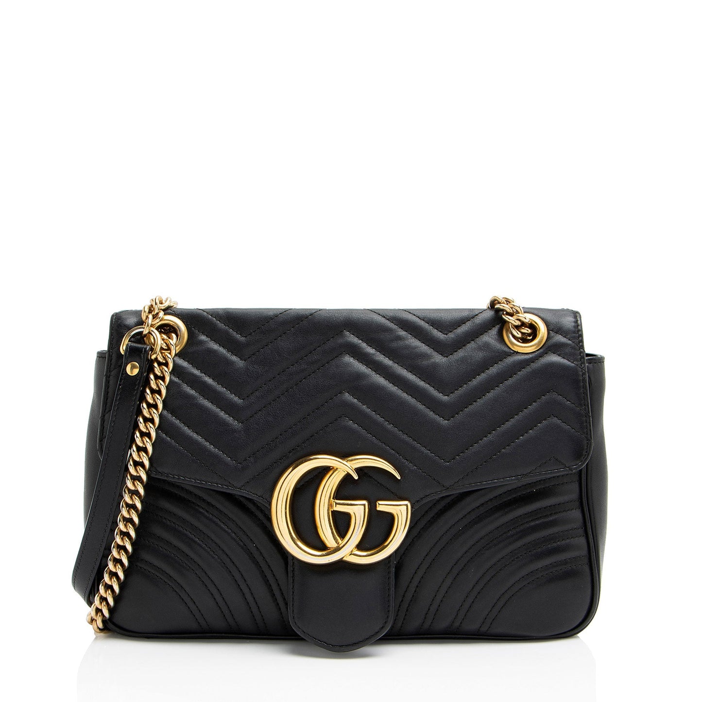 Gucci GG Marmont Flap Matelasse Leather Black Medium Crossbody Bag Shf Fqn3Gp
