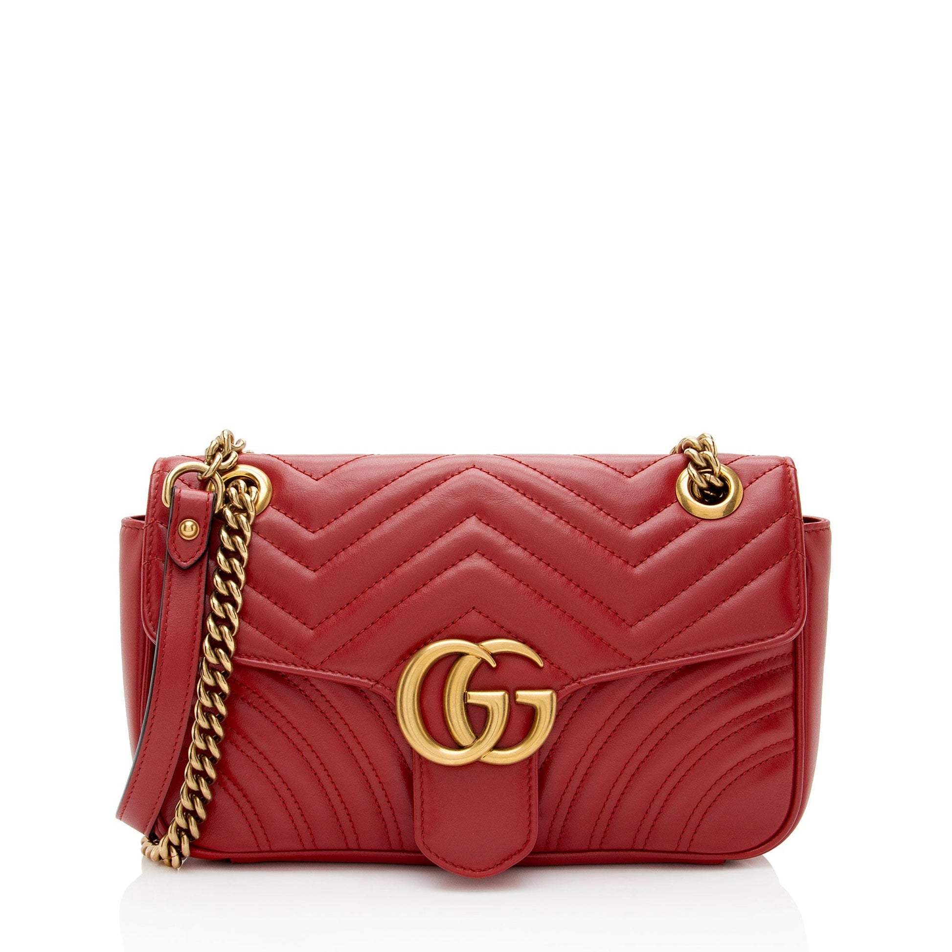 Gucci GG Marmont Flap Matelasse Leather Red Medium Crossbody Bag
