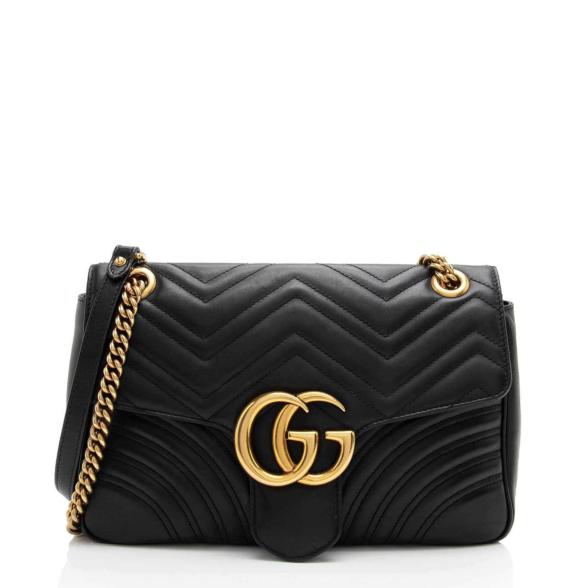Gucci GG Marmont Flap SHF-VhM2jC Matelasse Leather Black Medium Crossbody Bag