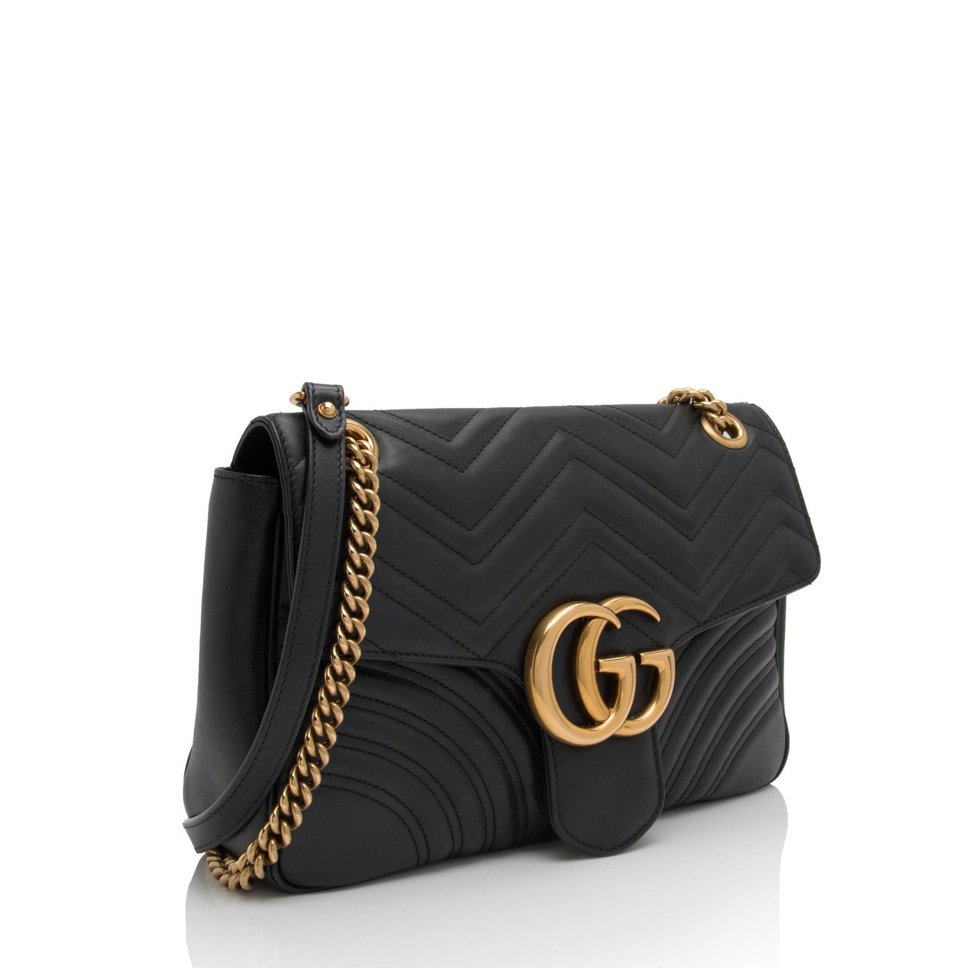 Gucci GG Marmont Flap SHF-VhM2jC Matelasse Leather Black Medium Crossbody Bag