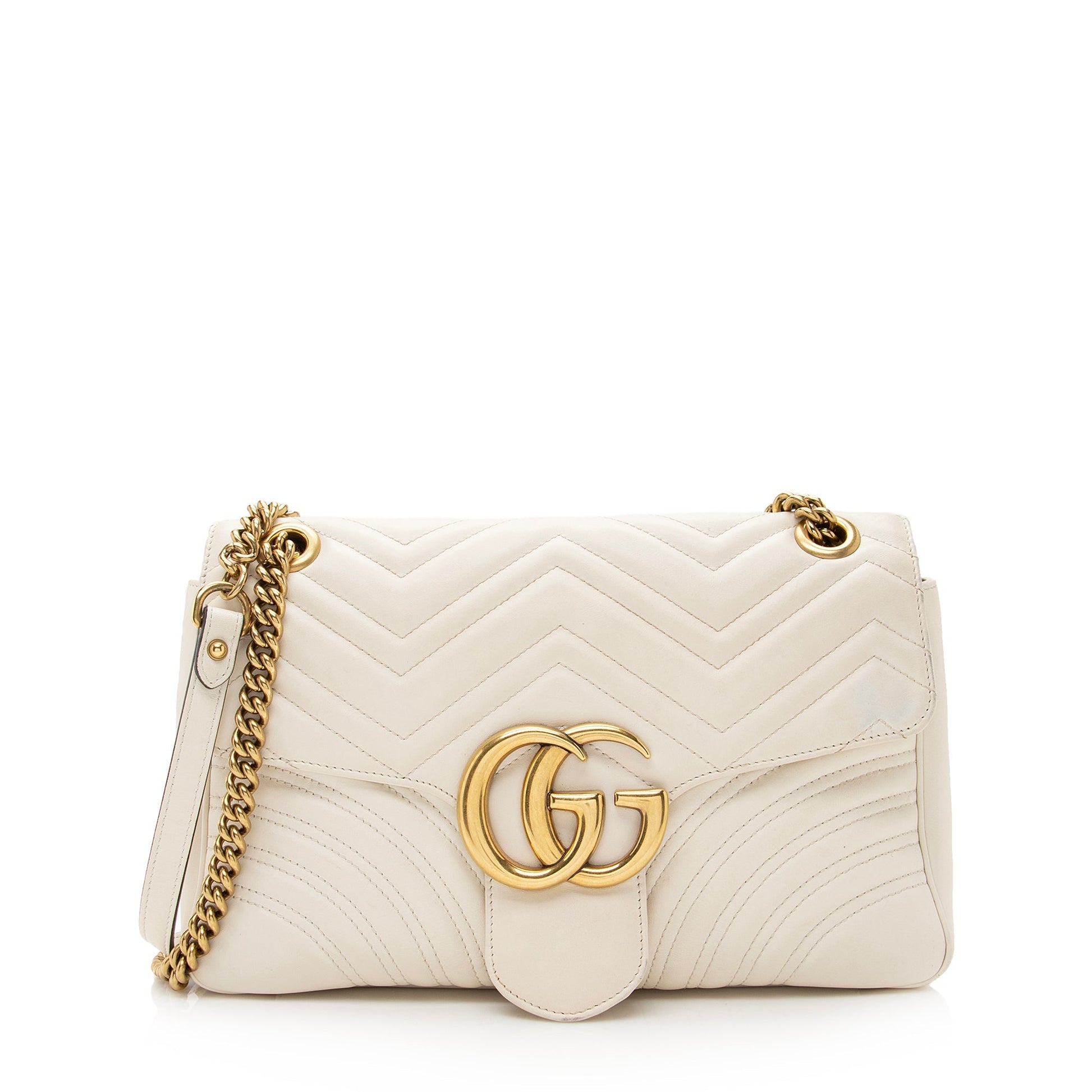 Gucci GG Marmont SHF Matelasse Leather White Medium Crossbody Bag