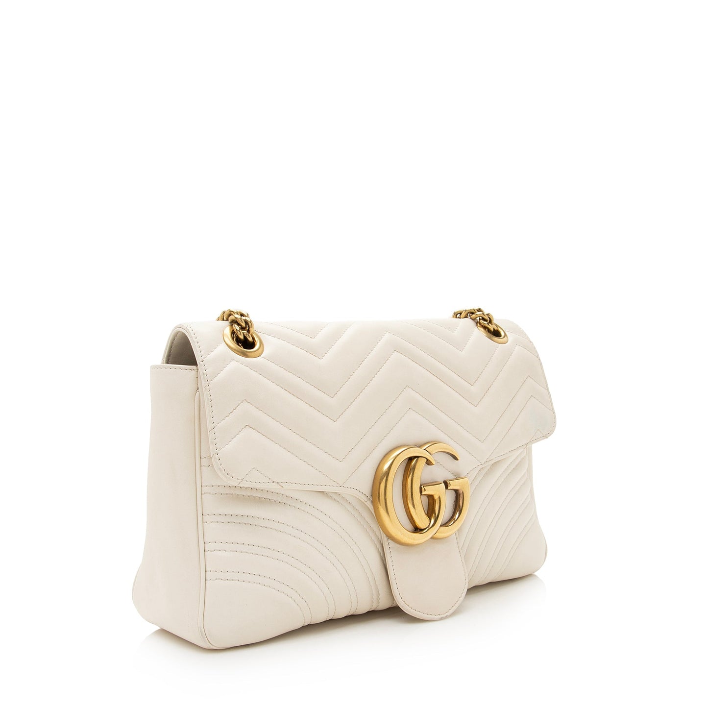 Gucci GG Marmont SHF Matelasse Leather White Medium Crossbody Bag