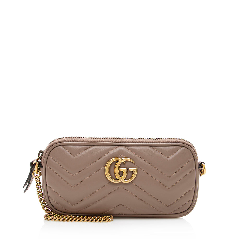 Gucci GG Marmont East West Matelasse Leather Beige Mini Crossbody Bag