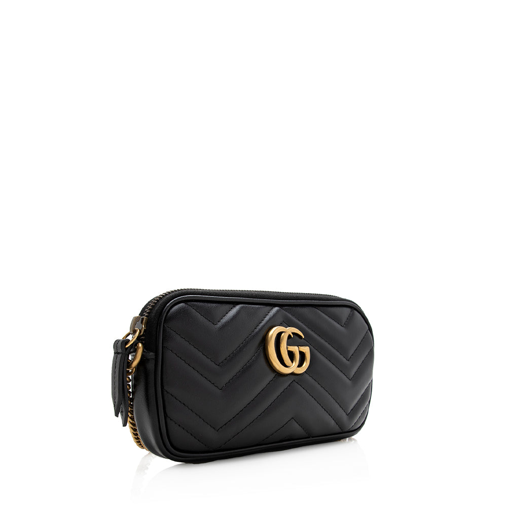 Gucci GG Marmont East West SHF Matelasse Leather Black Mini Crossbody Bag