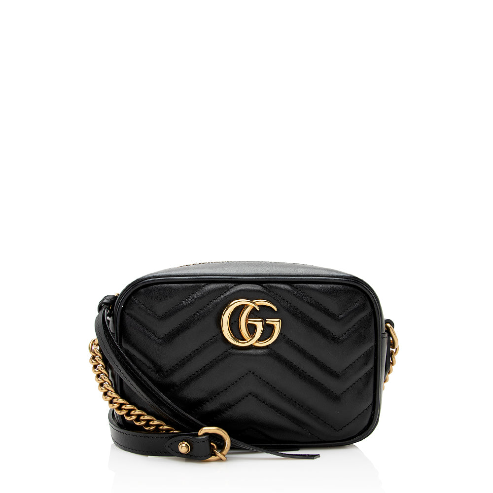 Gucci GG Marmont SHF Matelasse Leather Black Mini Crossbody Bag Bag Shf