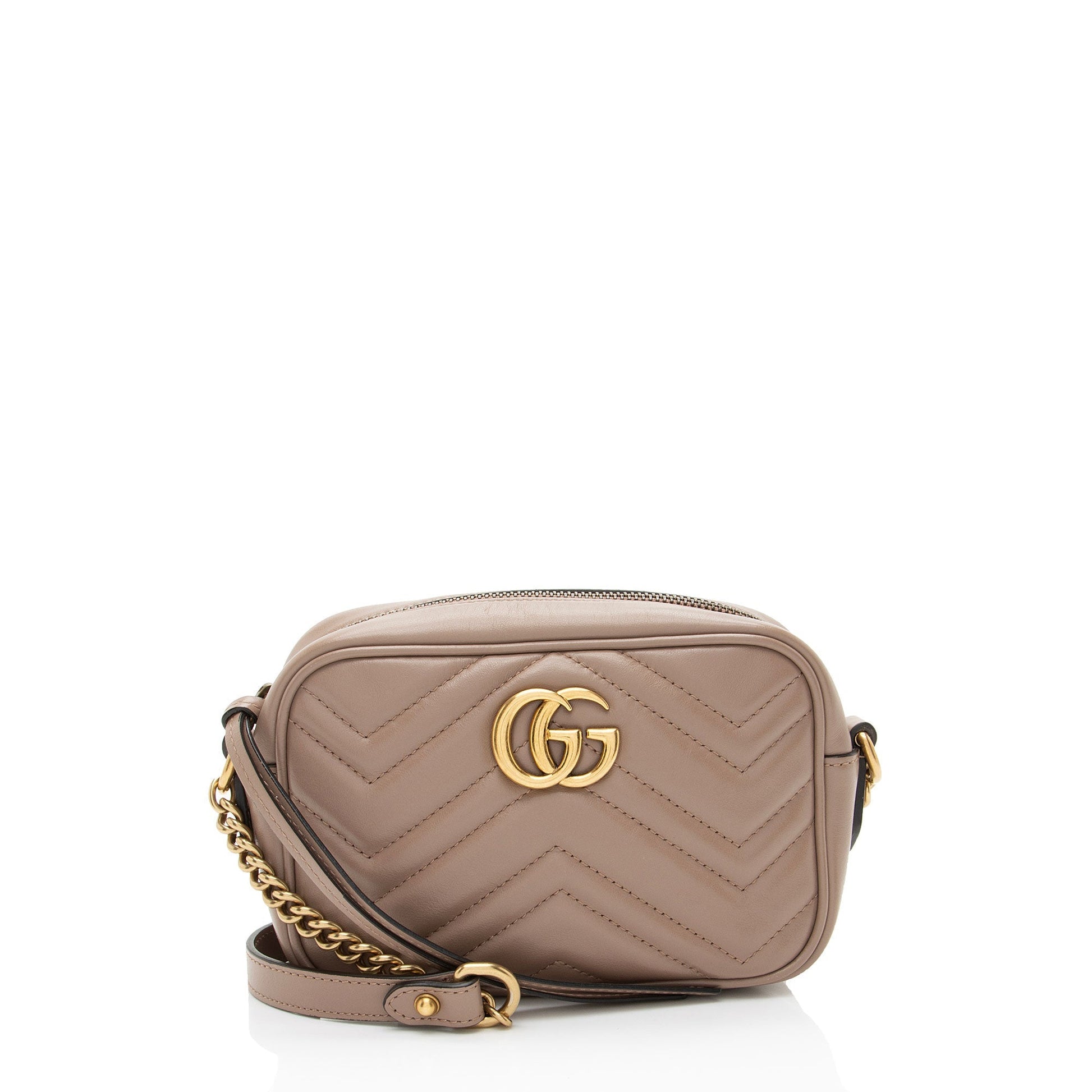 Gucci GG Marmont Camera Matelasse Leather Beige Mini Crossbody Bag