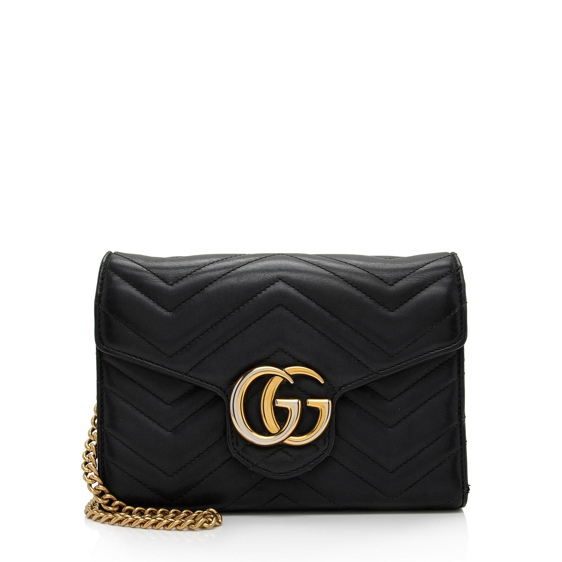 Gucci GG Marmont Chain SHF-KHf4XN Matelasse Leather Black Mini Crossbody Bag