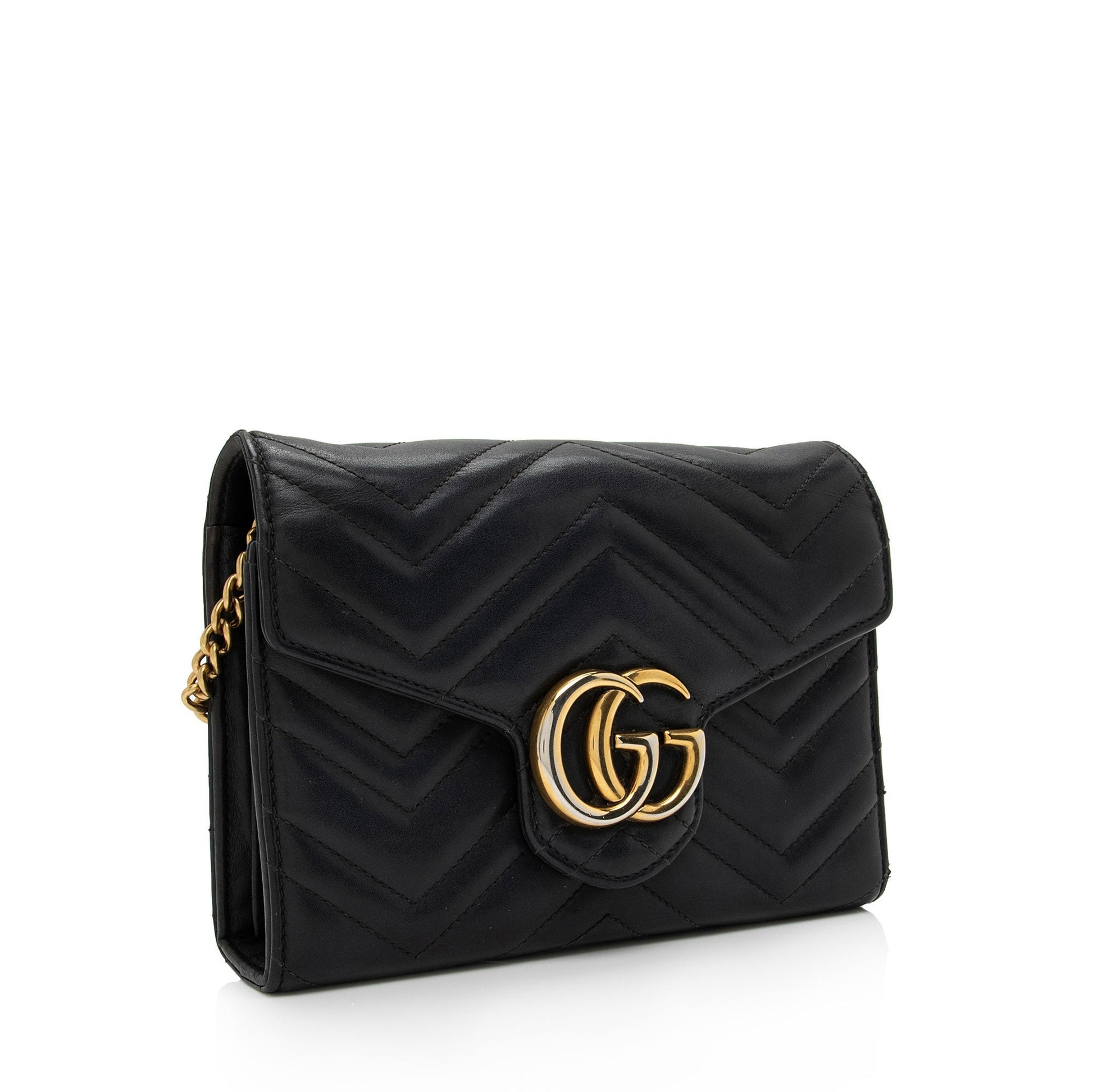 Gucci GG Marmont Chain SHF-KHf4XN Matelasse Leather Black Mini Crossbody Bag