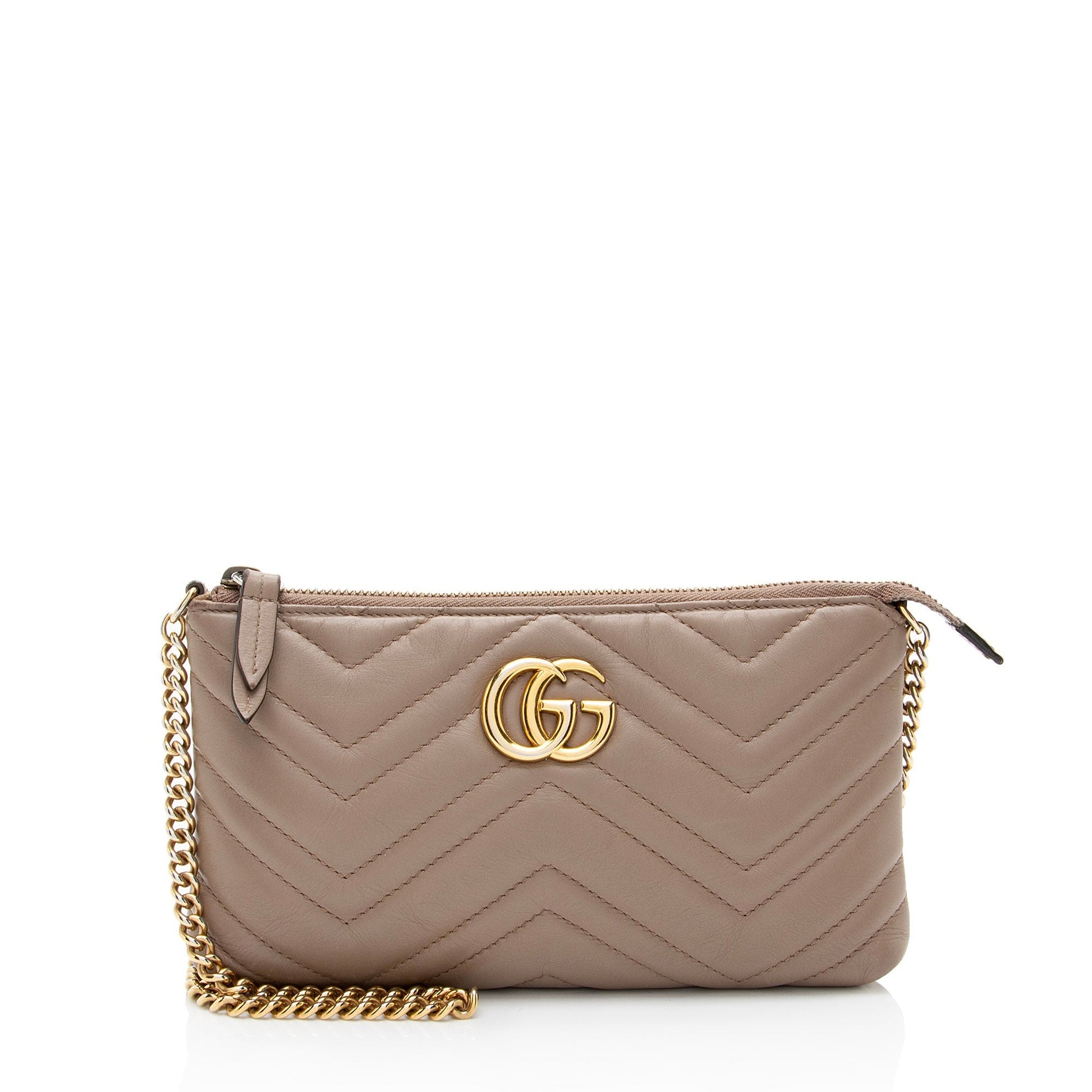 Gucci GG Marmont Chain Matelasse Leather Beige Mini Crossbody Bag