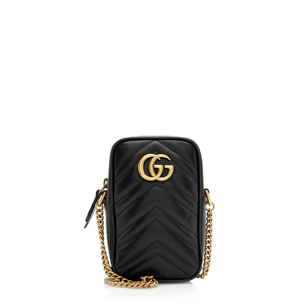 Gucci GG Marmont SHF Matelasse Leather Black Mini Crossbody Bag