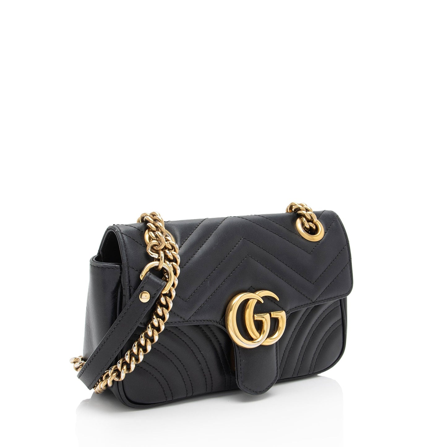 Gucci GG Marmont Flap Matelasse Leather Black Mini Crossbody Bag Shf 13Gwwc