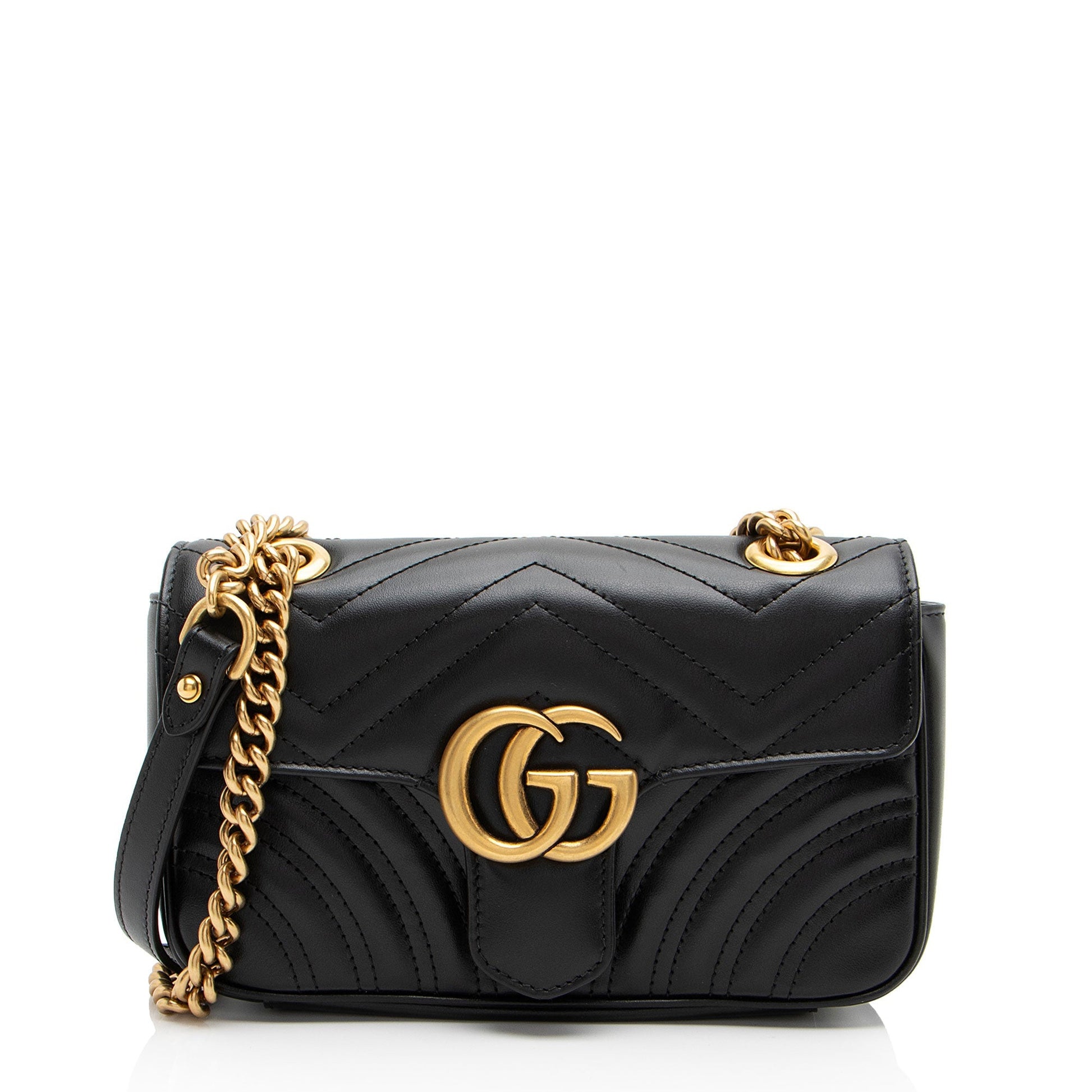 Gucci GG Marmont Flap SHF-w6pN1q Matelasse Leather Black Mini Crossbody Bag
