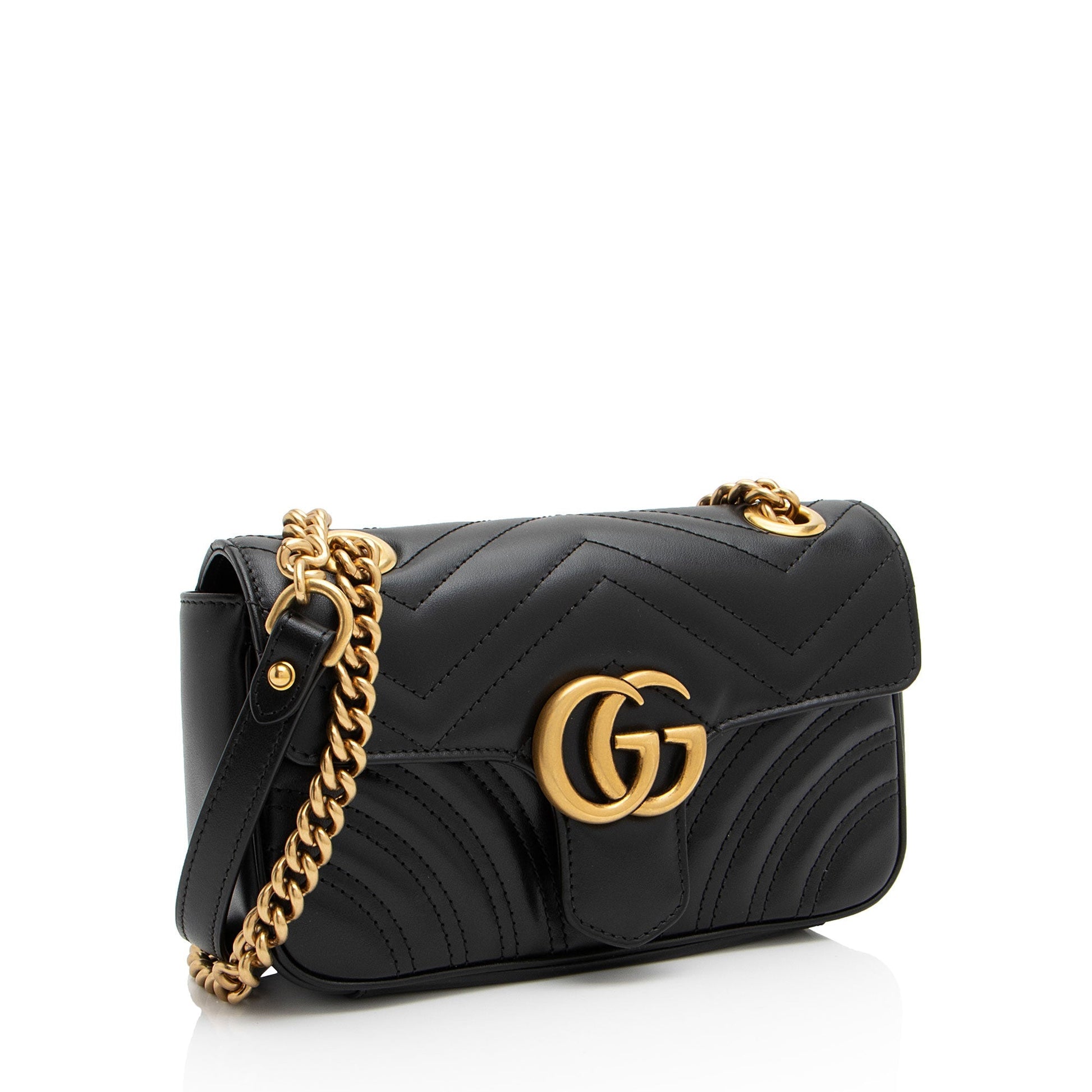 Gucci GG Marmont Flap SHF-w6pN1q Matelasse Leather Black Mini Crossbody Bag