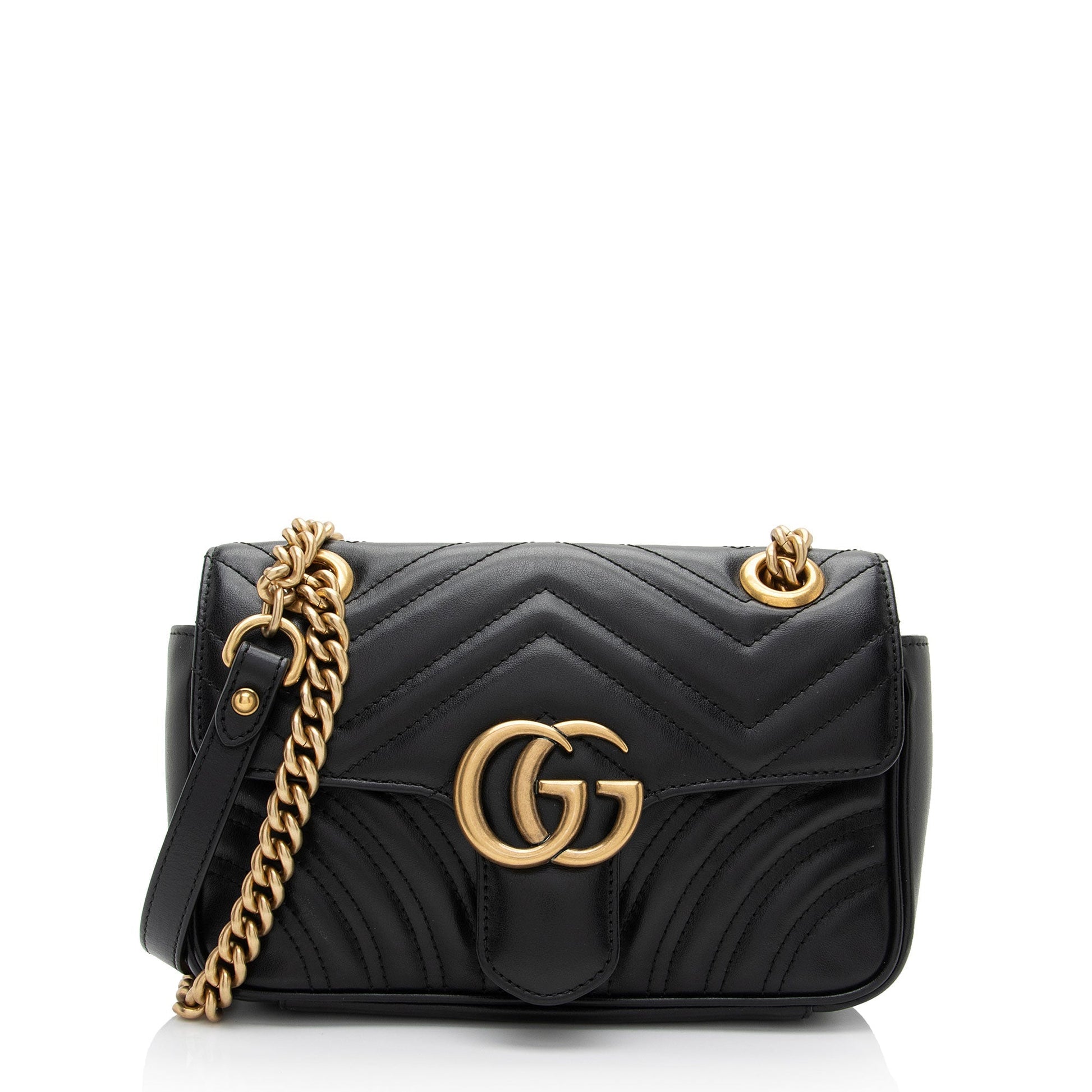 Gucci GG Marmont Flap SHF-Aicihy Matelasse Leather Black Mini Crossbody Bag