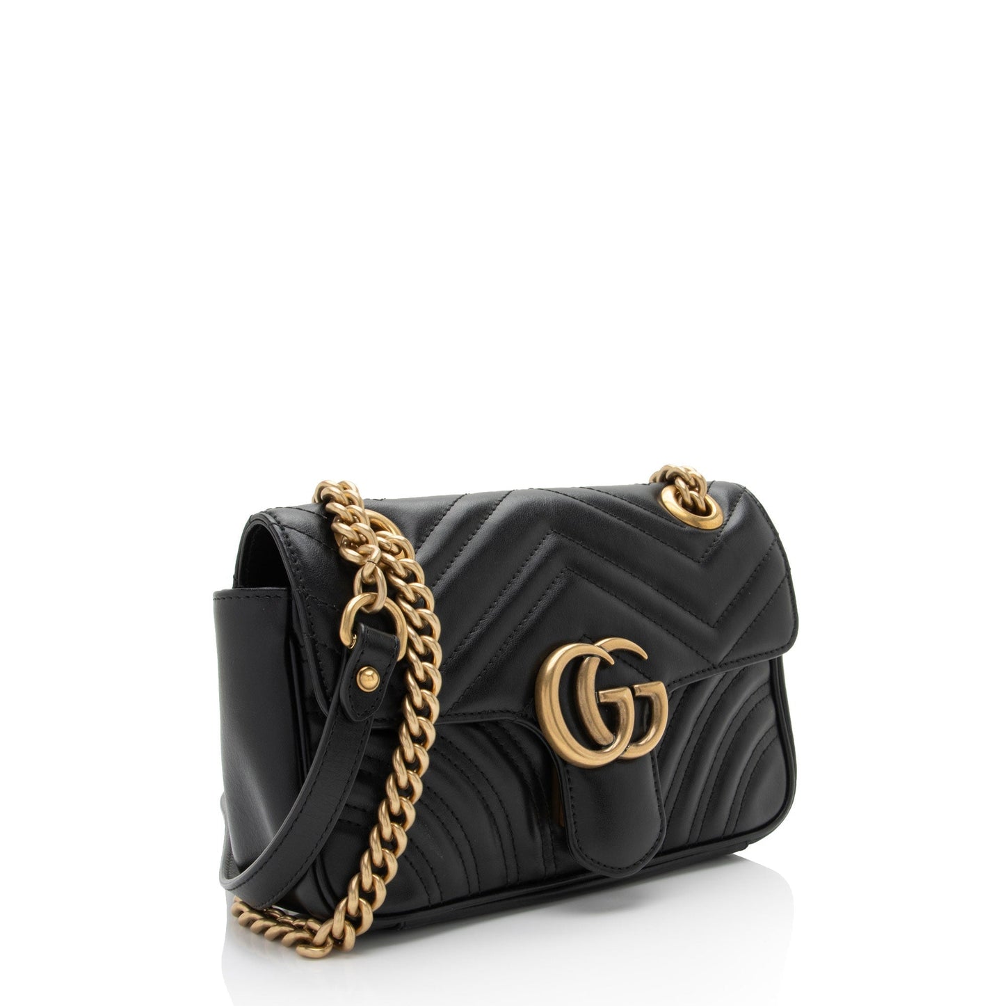 Gucci GG Marmont Flap SHF-Aicihy Matelasse Leather Black Mini Crossbody Bag