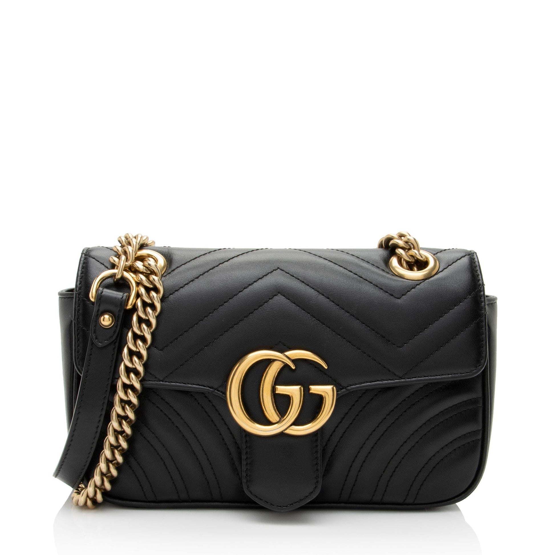 Gucci GG Marmont Flap Matelasse Leather Black Mini Crossbody Bag Shf Hh8Asj