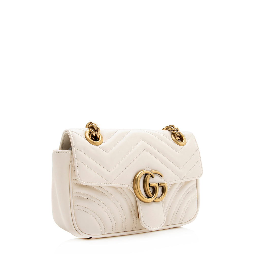 Gucci GG Marmont SHF Matelasse Leather White Mini Crossbody Bag