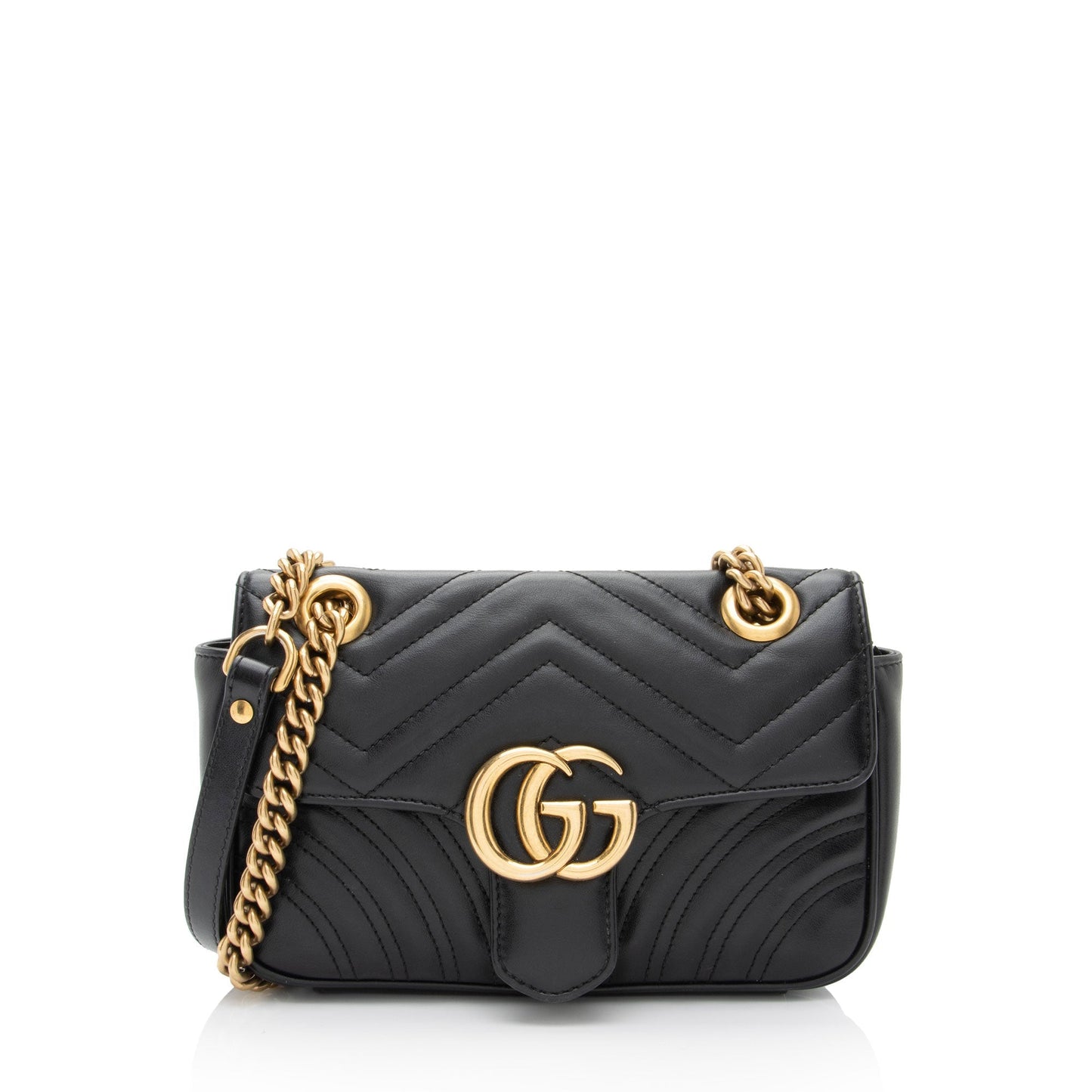 Gucci GG Marmont Flap SHF-3BWamx Matelasse Leather Black Mini Crossbody Bag