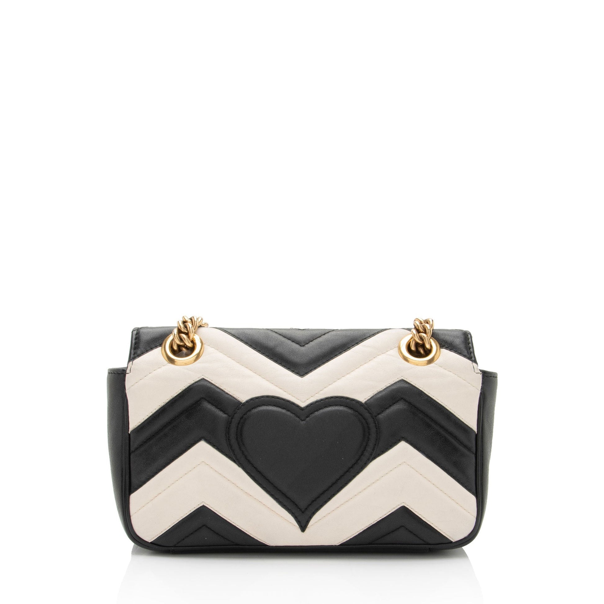 Gucci GG Marmont Two Tone Flap Matelasse Leather Black White Crossbody Bag