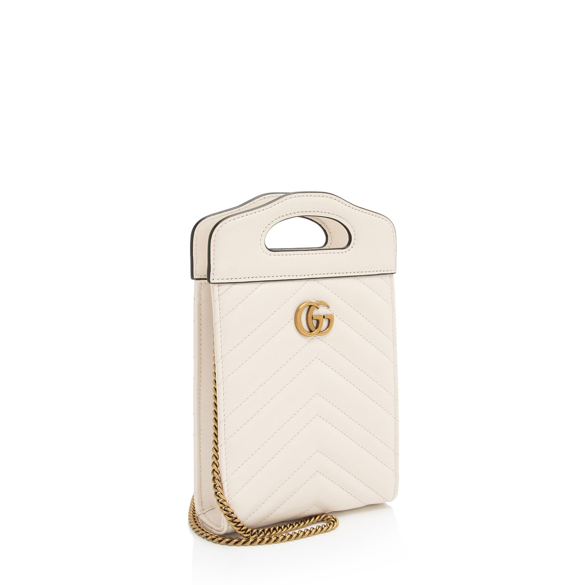 Gucci GG Marmont Slip Top Handle Matelasse Leather White Mini Crossbody Bag