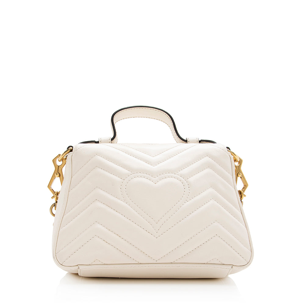 Gucci GG Marmont Top Handle SHF Matelasse Leather White Mini Satchel Bag