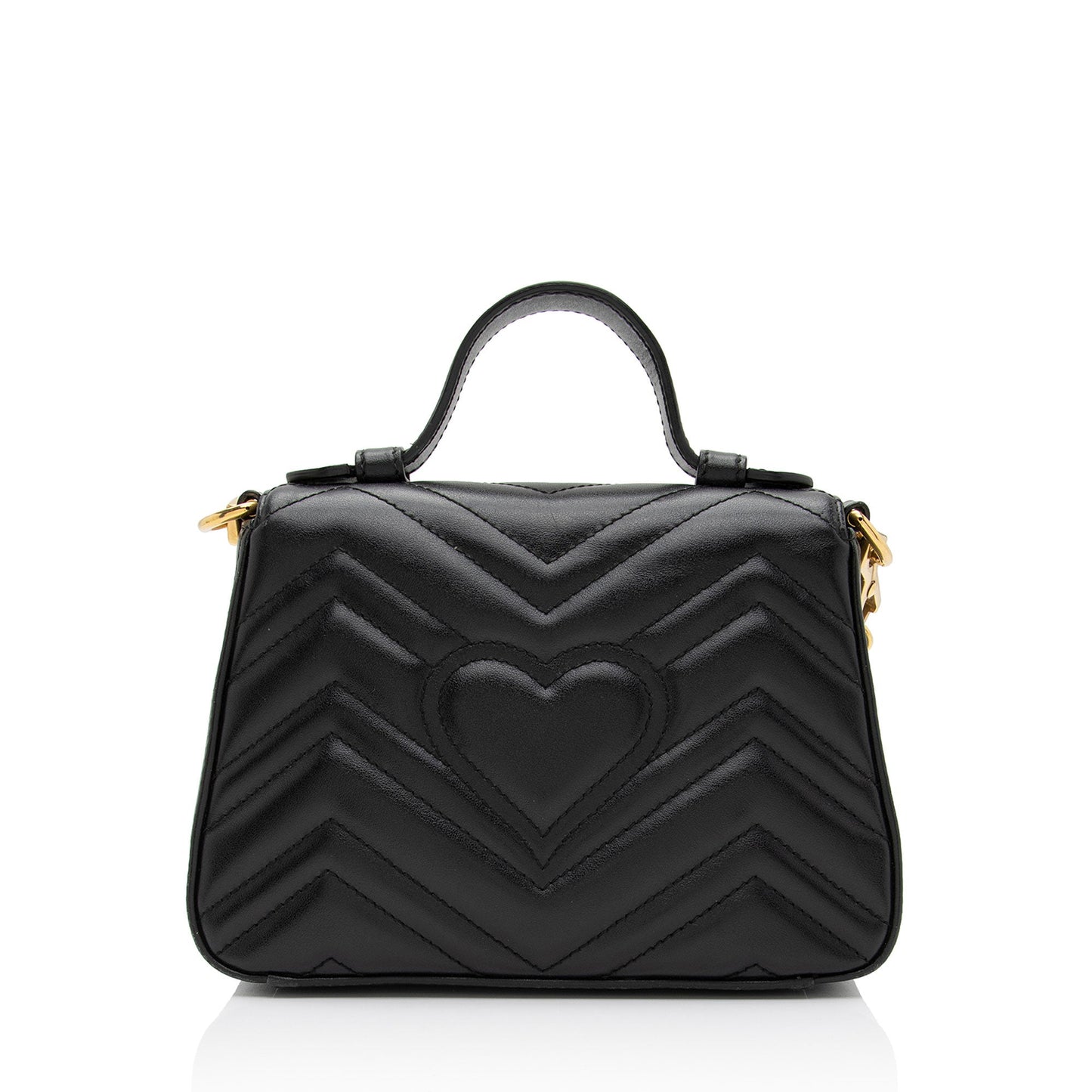 Gucci GG Marmont Top Handle SHF-7cobGM Matelasse Leather Black Mini Satchel Bag