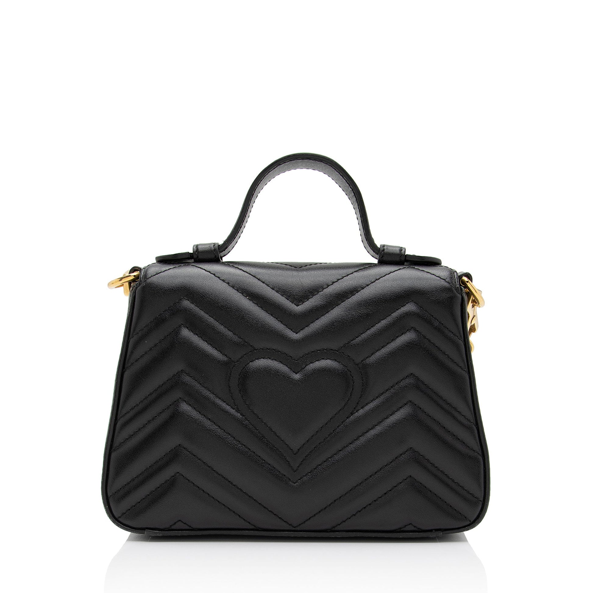 Gucci GG Marmont Top Handle SHF-7cobGM Matelasse Leather Black Mini Satchel Bag