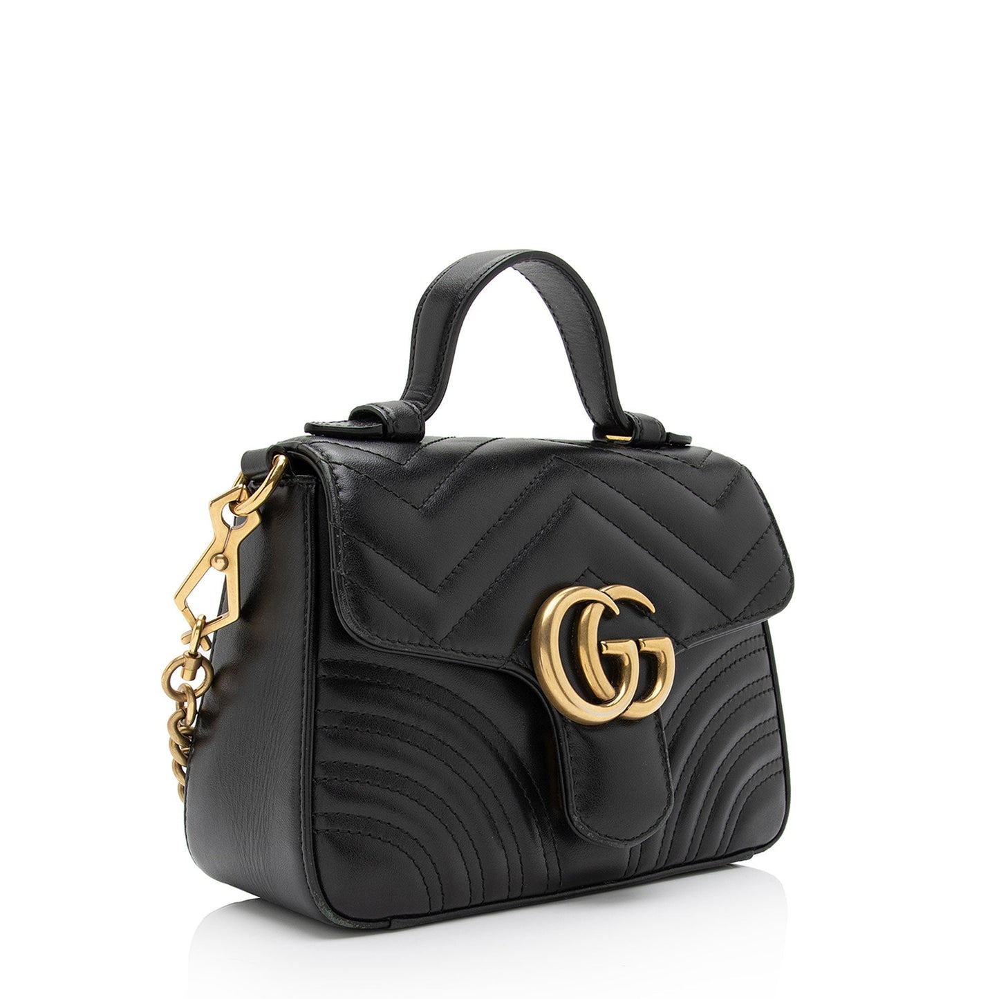 Gucci GG Marmont Top Handle SHF-7cobGM Matelasse Leather Black Mini Satchel Bag