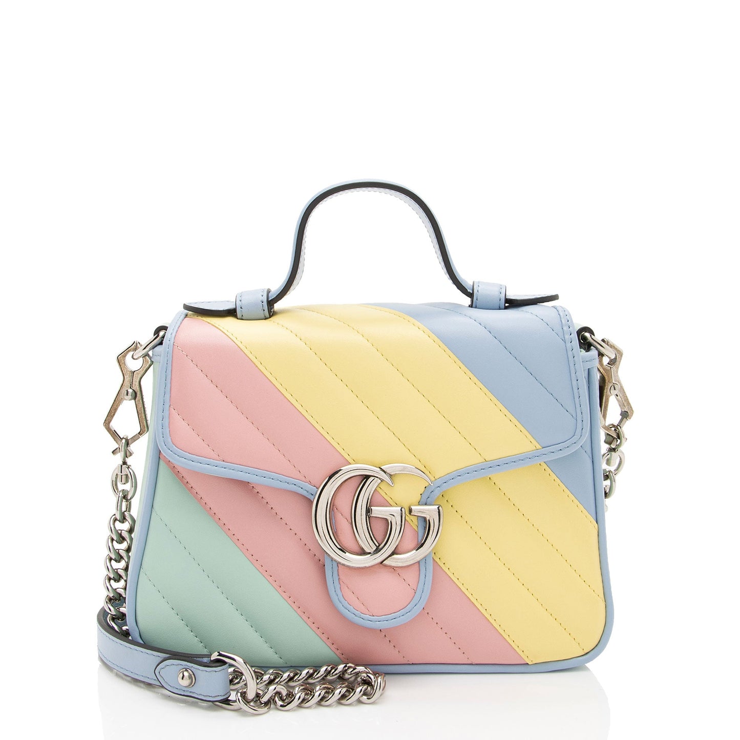 Gucci GG Marmont Top Handle Matelasse Leather Blue Pink Satchel Bag