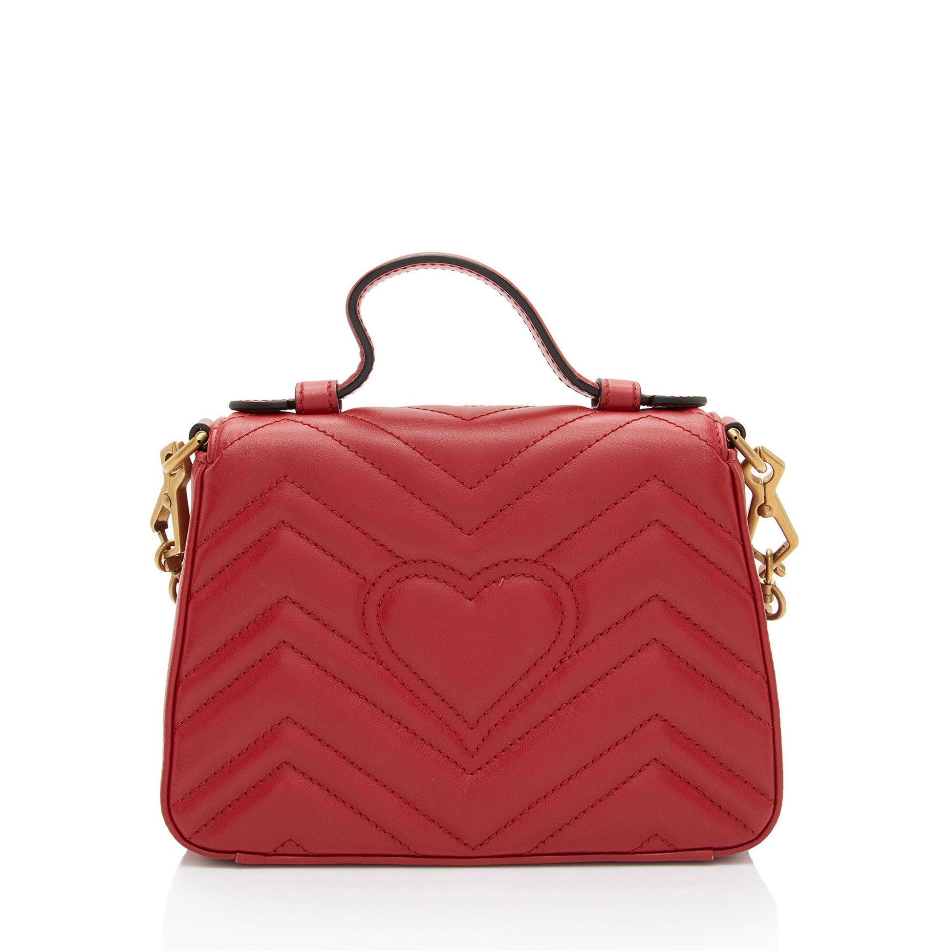 Gucci GG Marmont Top Handle SHF-JQUu1n Matelasse Leather Red Mini Crossbody Bag