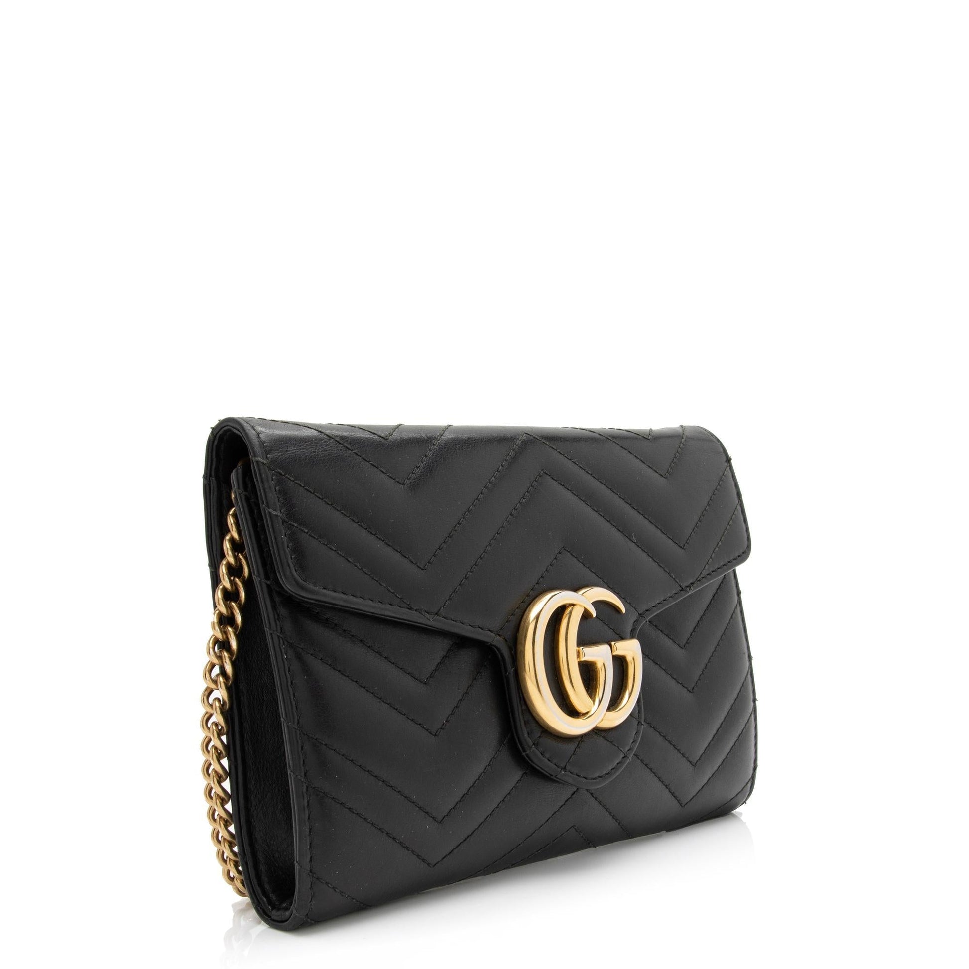 Gucci GG Marmont Wallet on Chain Matelasse Leather Black Mini Crossbody Bag Shf Zsuheq