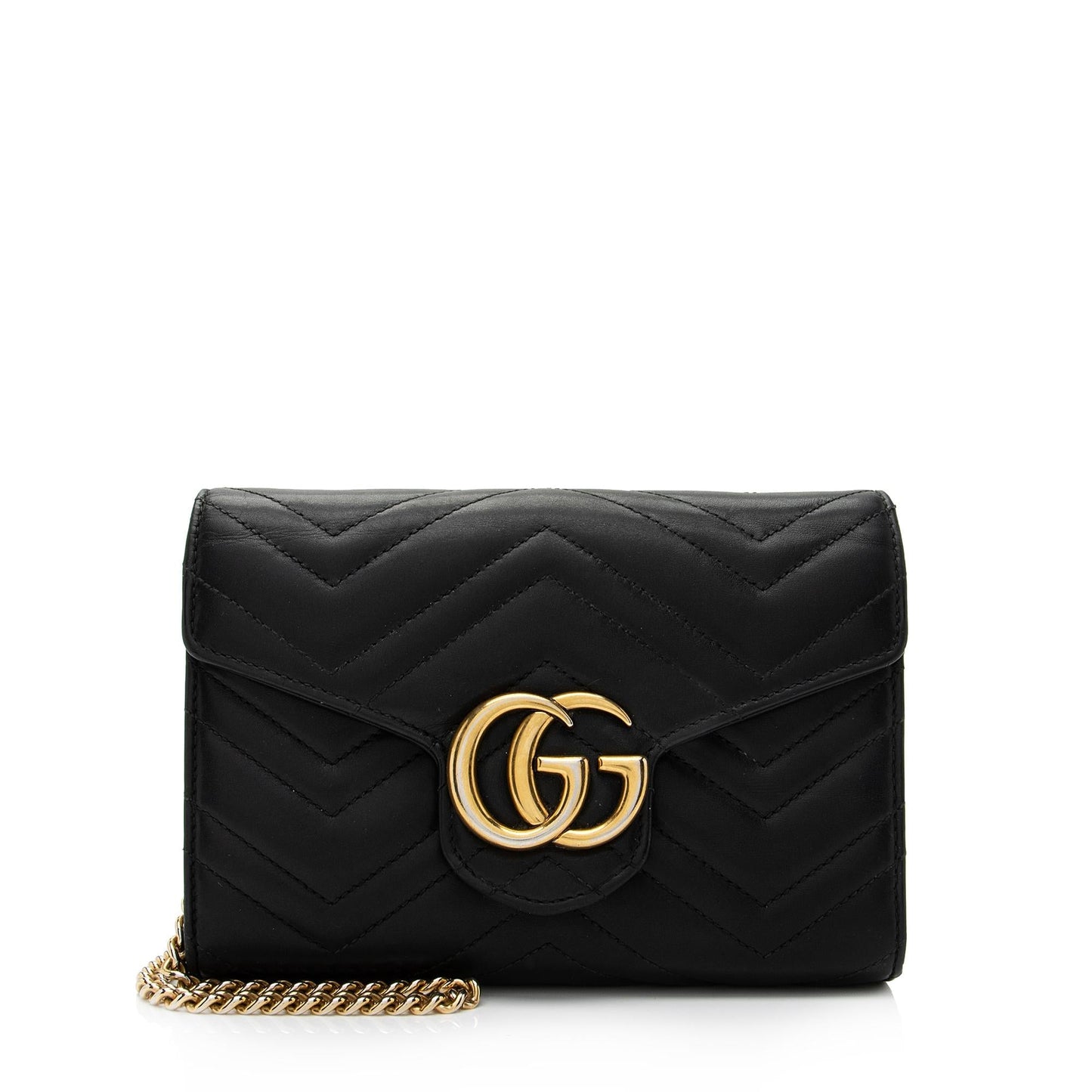 Gucci GG Marmont Wallet on Chain Matelasse Leather Black Mini Crossbody Bag Shf 2W0Nui