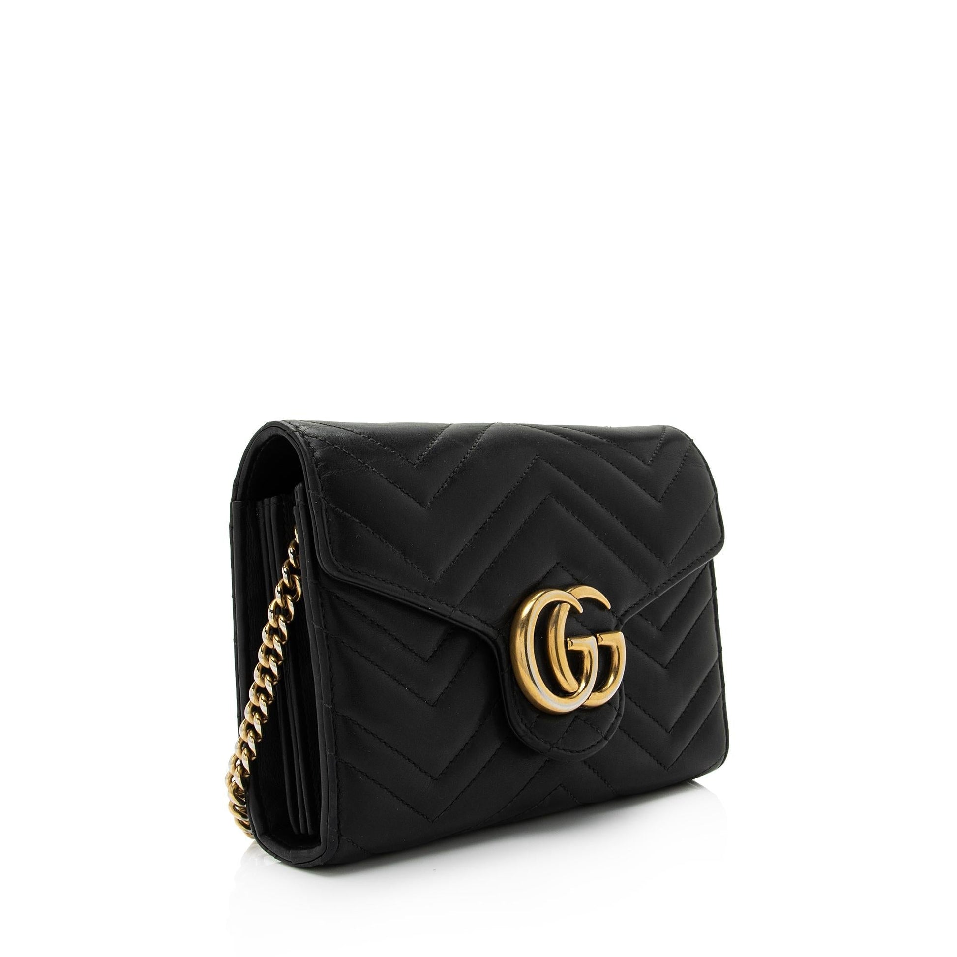 Gucci GG Marmont Wallet on Chain Matelasse Leather Black Mini Crossbody Bag Shf 2W0Nui