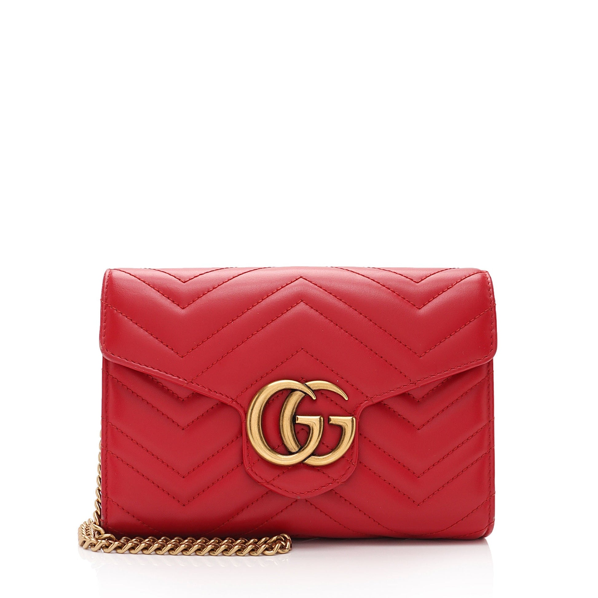 Gucci GG Marmont Wallet on Chain Matelasse Leather Red Mini Crossbody Bag Shf 2R5I8G
