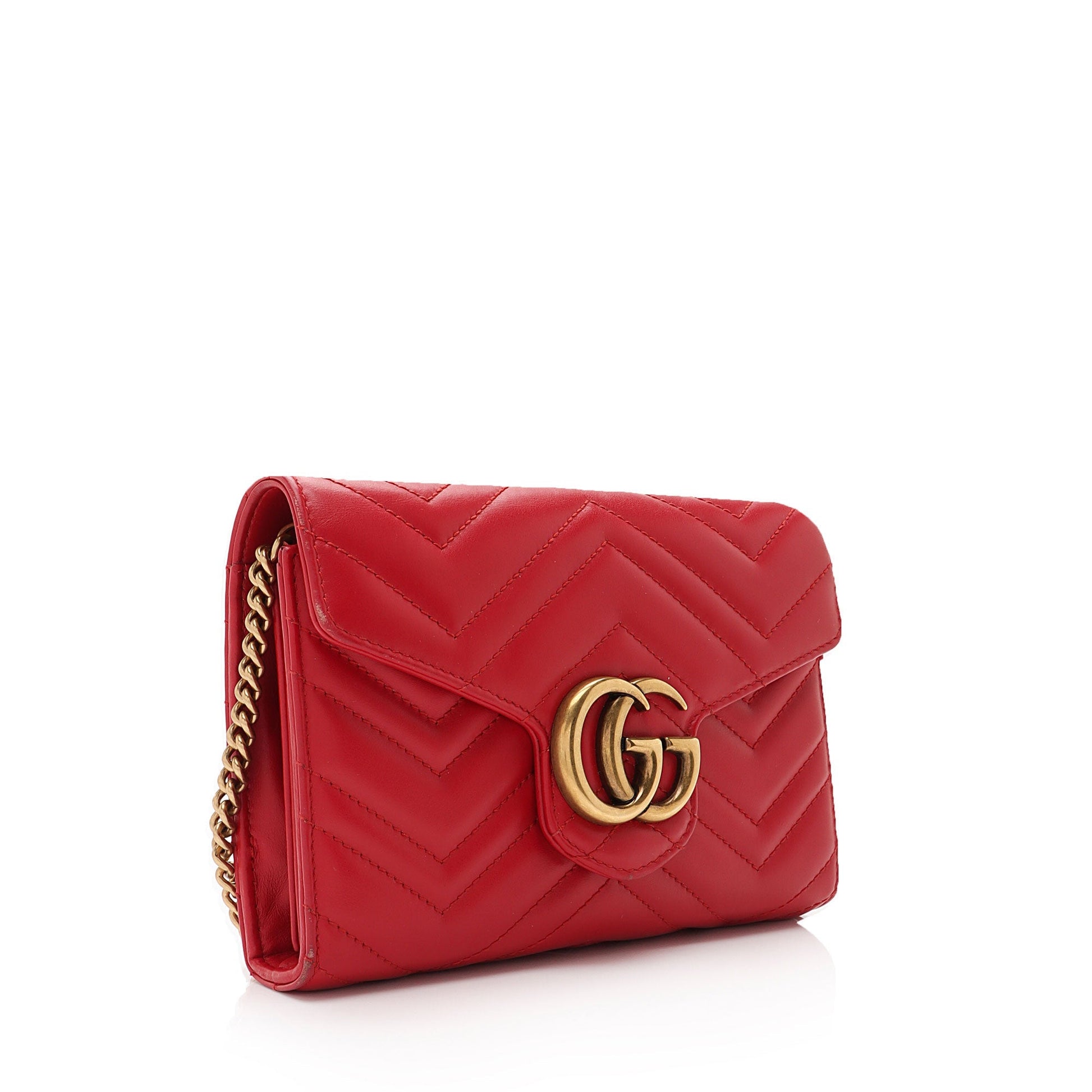 Gucci GG Marmont Wallet on Chain Matelasse Leather Red Mini Crossbody Bag Shf 2R5I8G