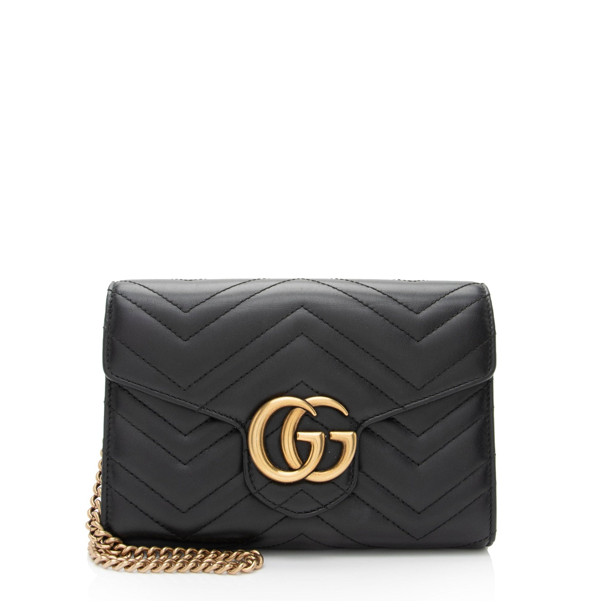 Gucci GG Marmont Wallet on Chain Matelasse Leather Black Mini Crossbody Bag Shf Ltbpof