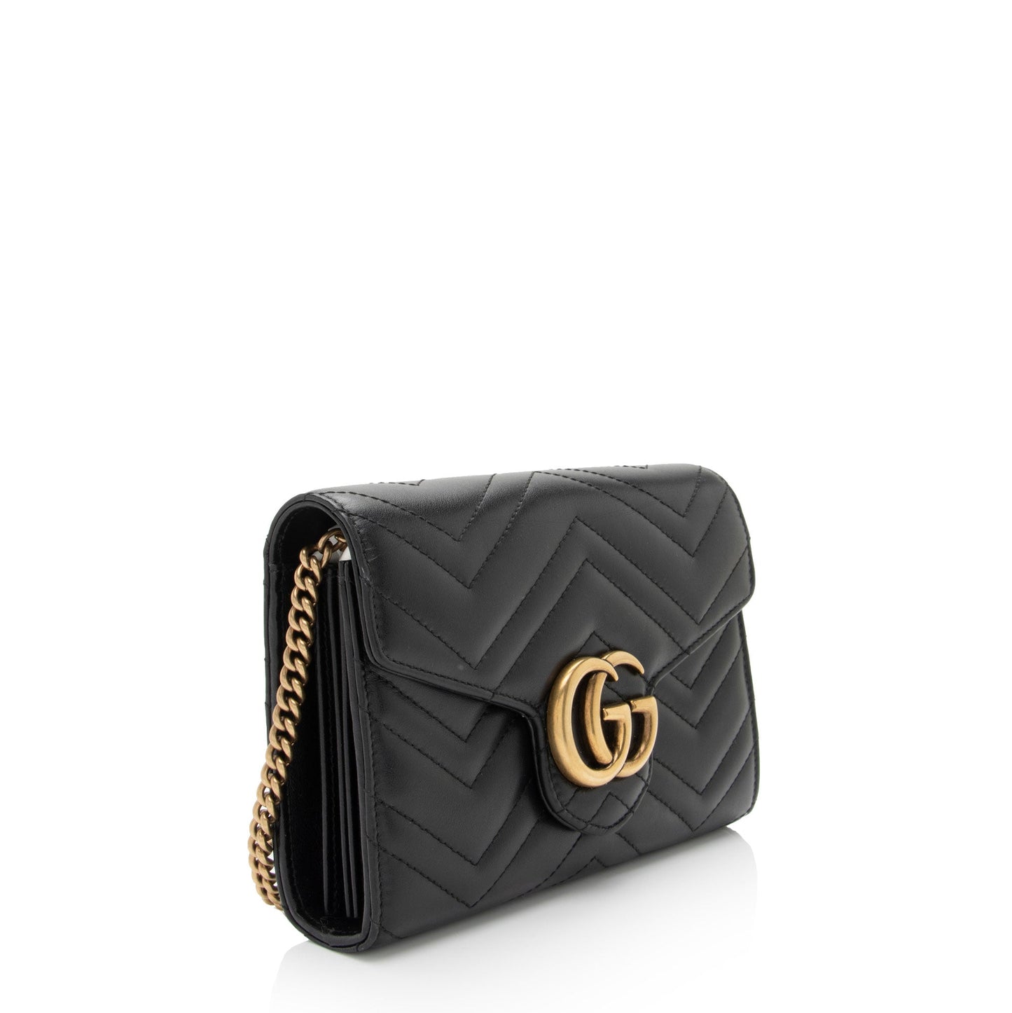 Gucci GG Marmont Wallet on Chain Matelasse Leather Black Mini Crossbody Bag Shf Ltbpof