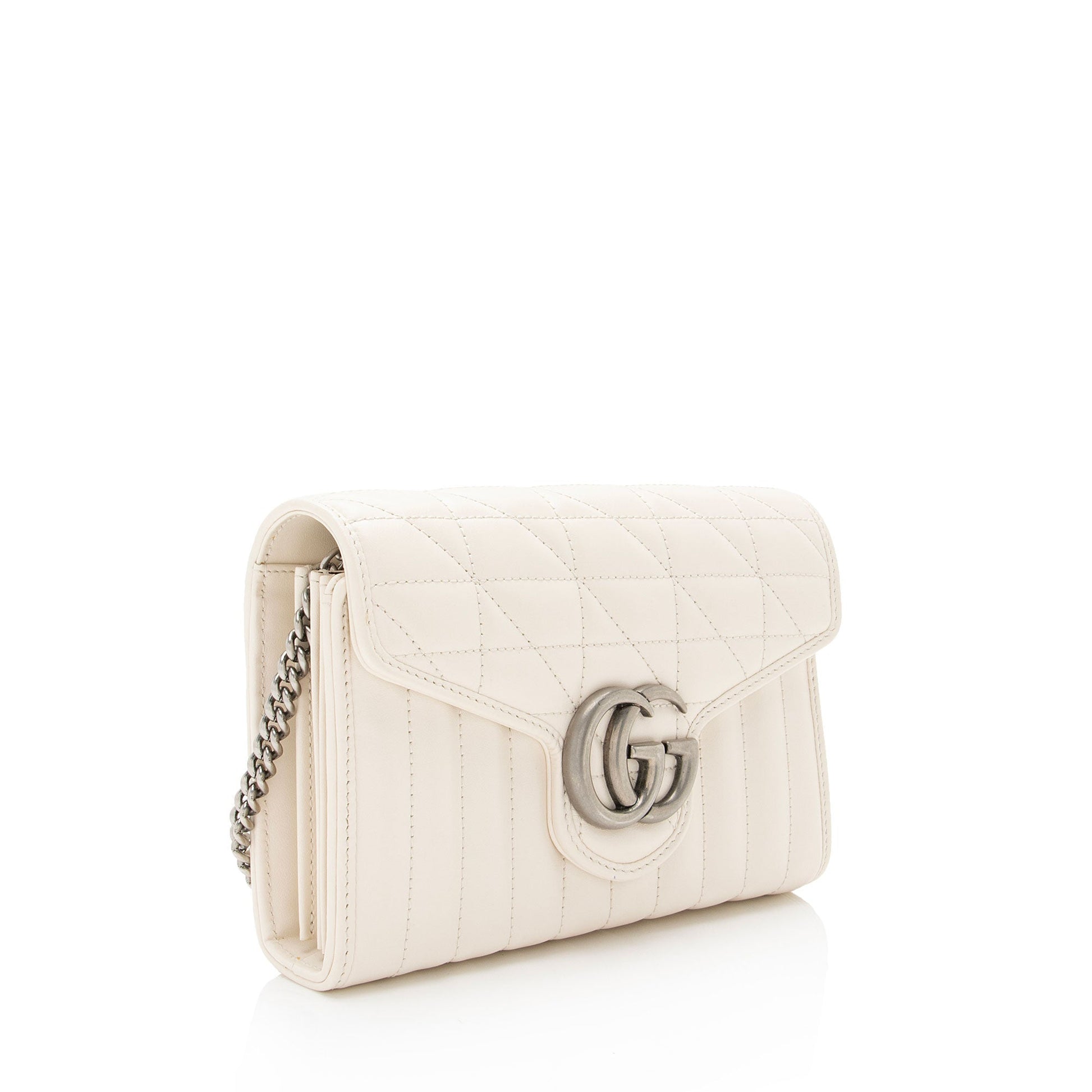 Gucci GG Marmont Wallet on Chain Matelasse Leather White Mini Crossbody Bag Shf Nrc6Cp
