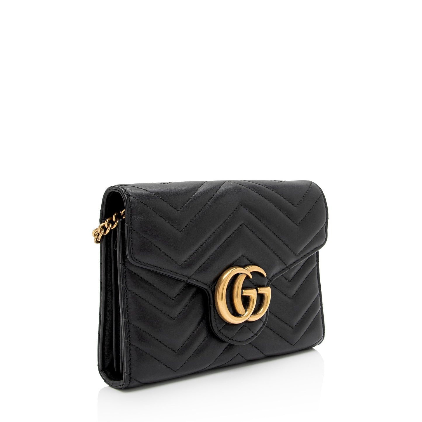 Gucci GG Marmont Wallet on Chain Matelasse Leather Black Mini Crossbody Bag Shf 0Wr0Od