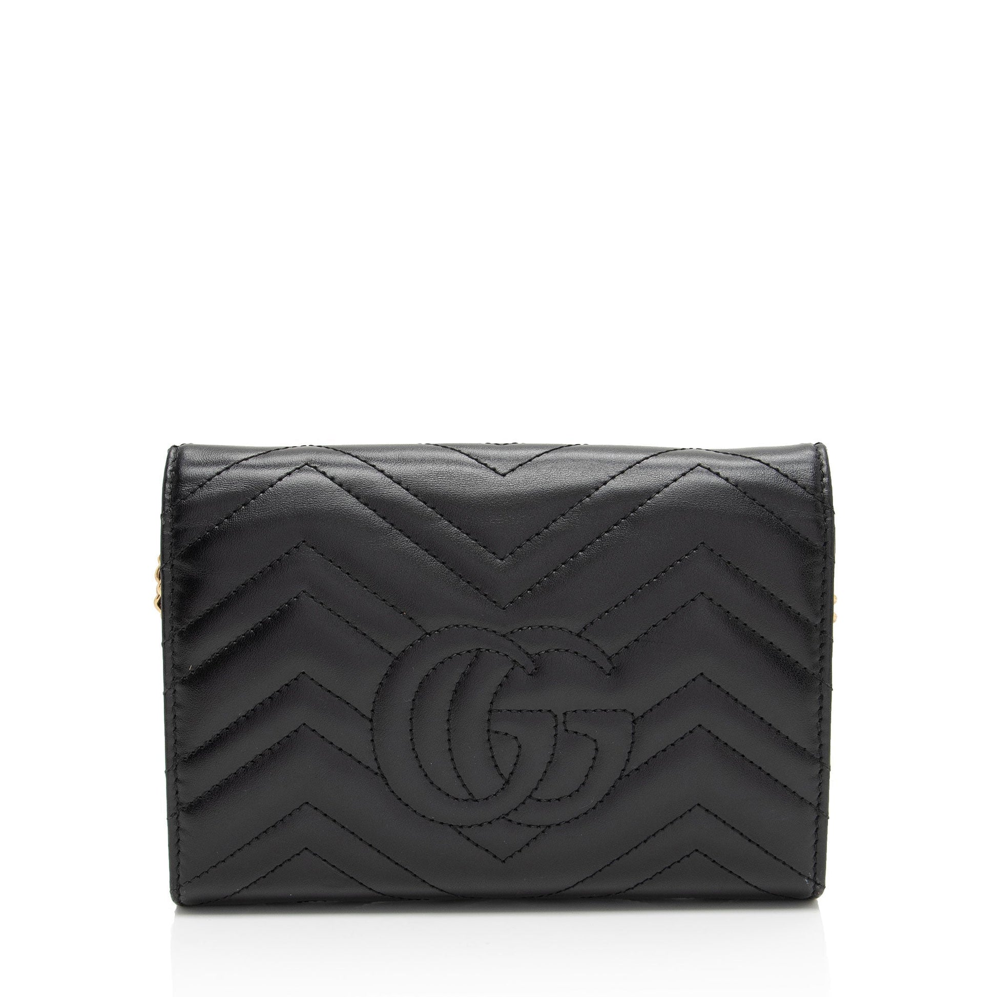 Gucci GG Marmont Wallet on Chain Matelasse Leather Black Mini Crossbody Bag