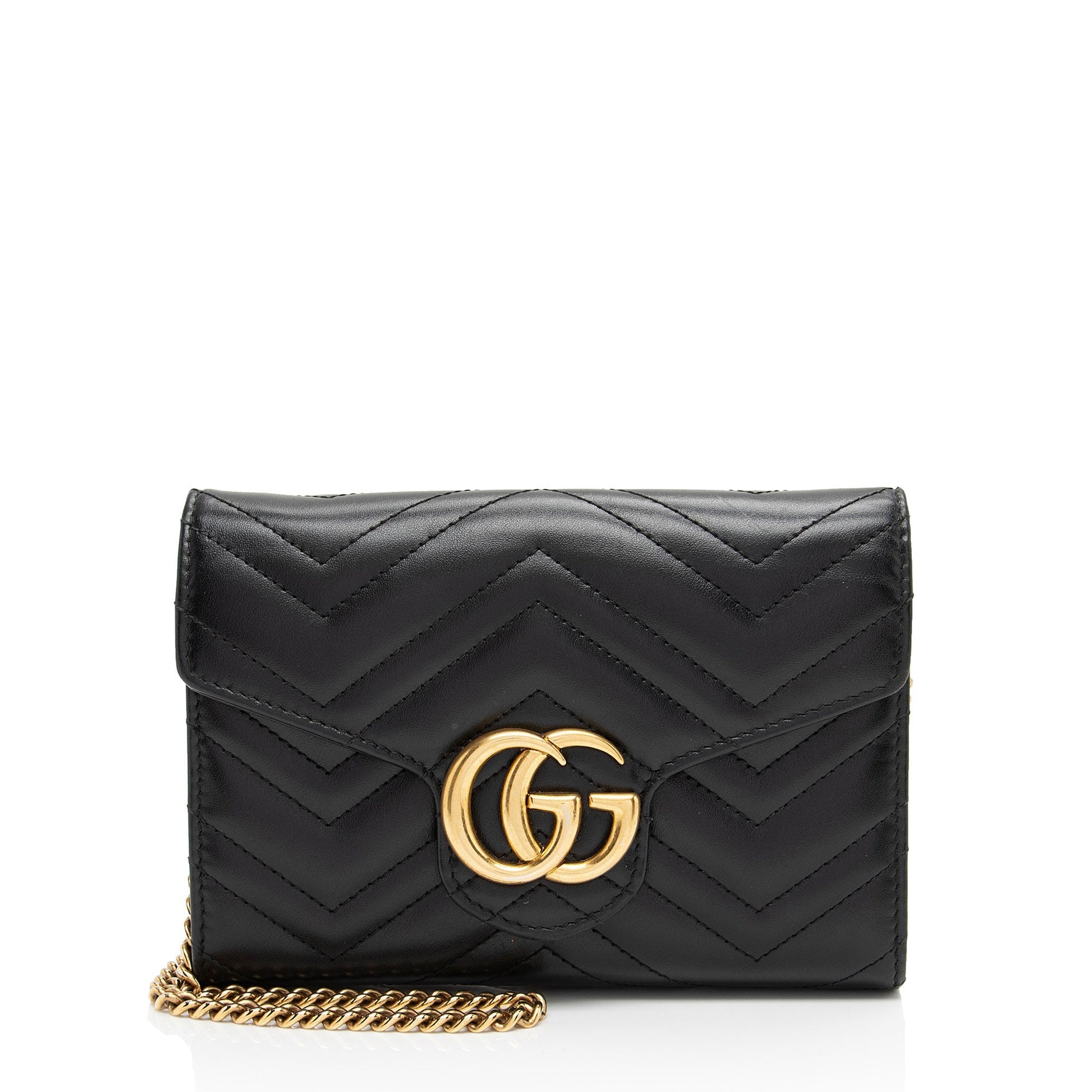 Gucci GG Marmont Wallet on Chain Matelasse Leather Black Mini Crossbody Bag
