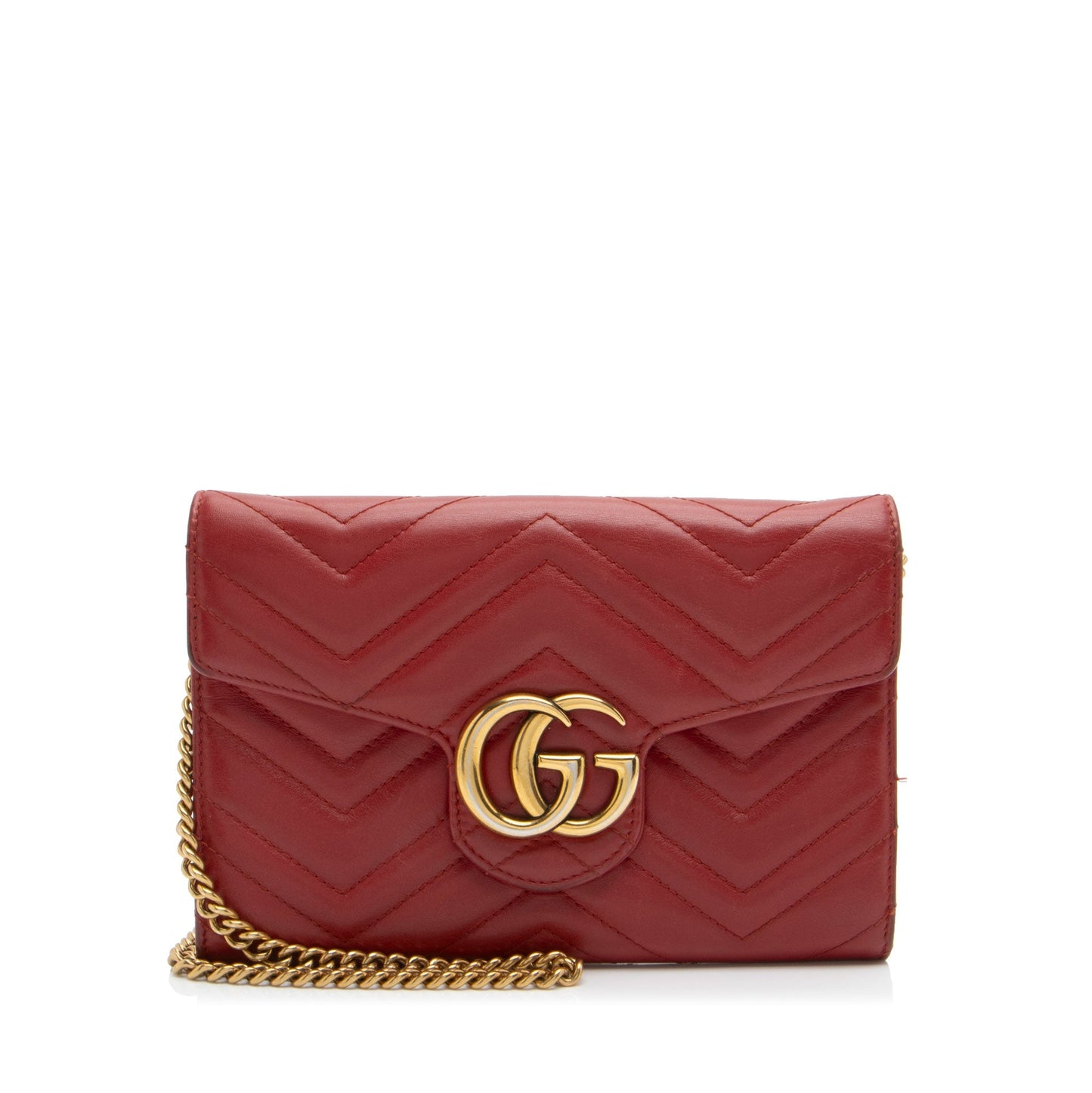 Gucci GG Marmont Wallet on Chain Matelasse Leather Red Mini Crossbody Bag