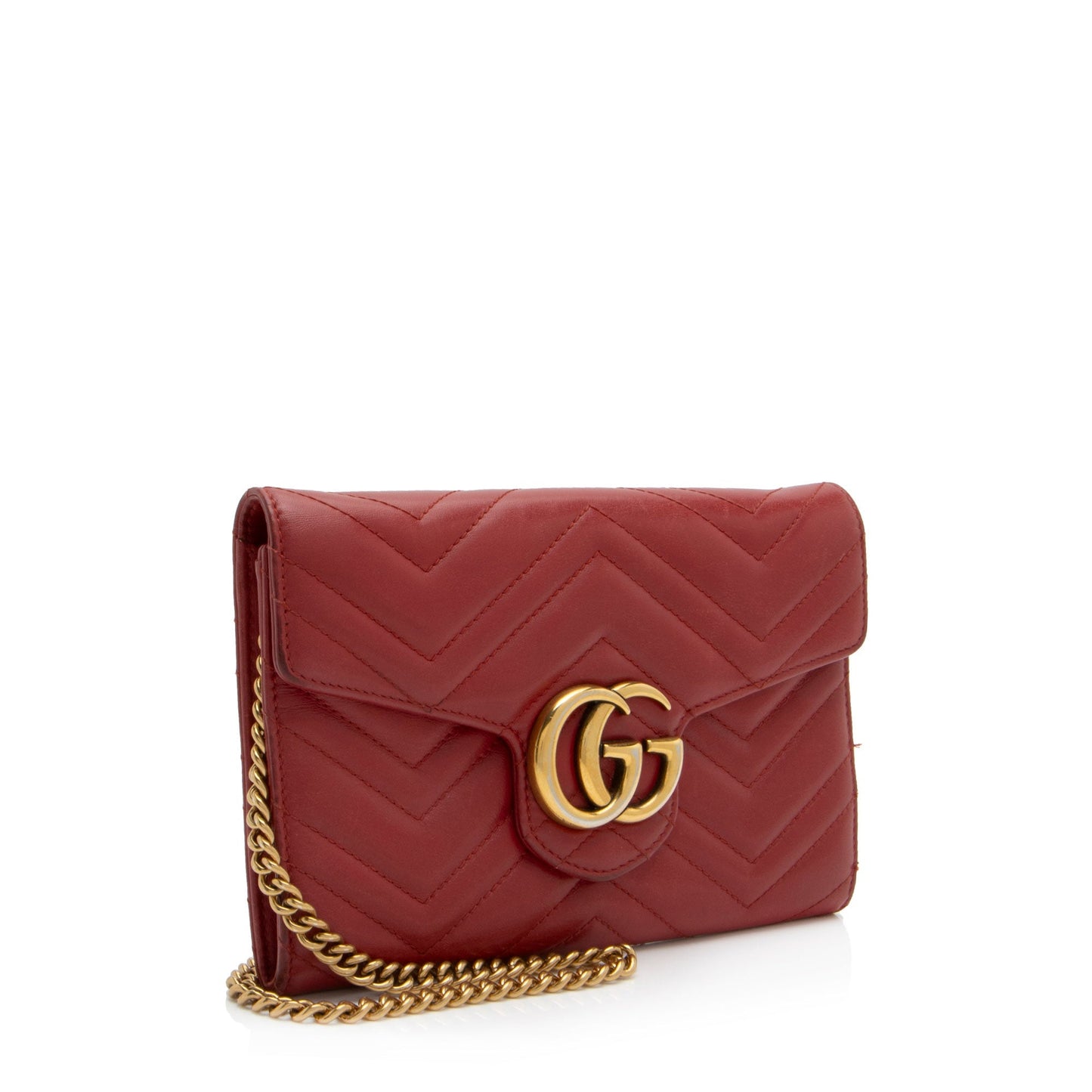 Gucci GG Marmont Wallet on Chain Matelasse Leather Red Mini Crossbody Bag
