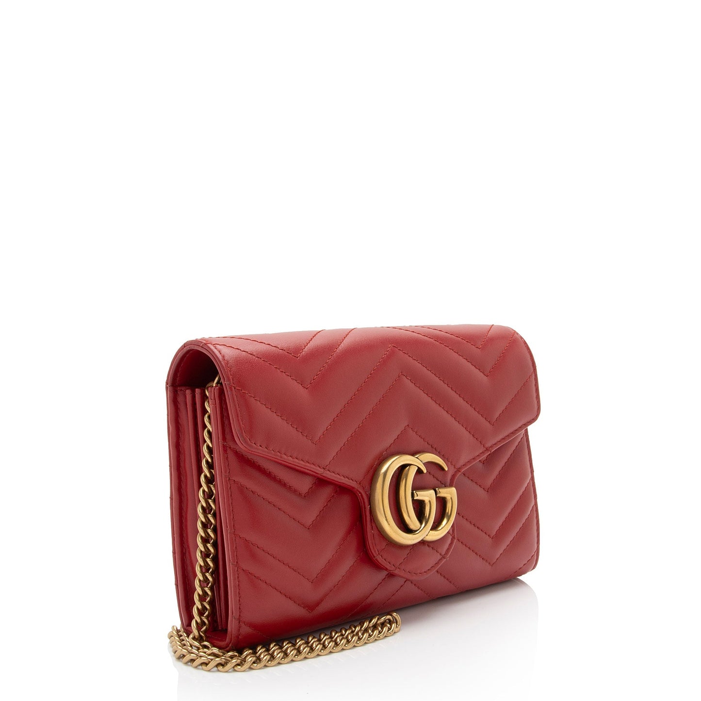 Gucci GG Marmont Wallet on Chain Matelasse Leather Red Mini Crossbody Bag Shf Ijdqcx