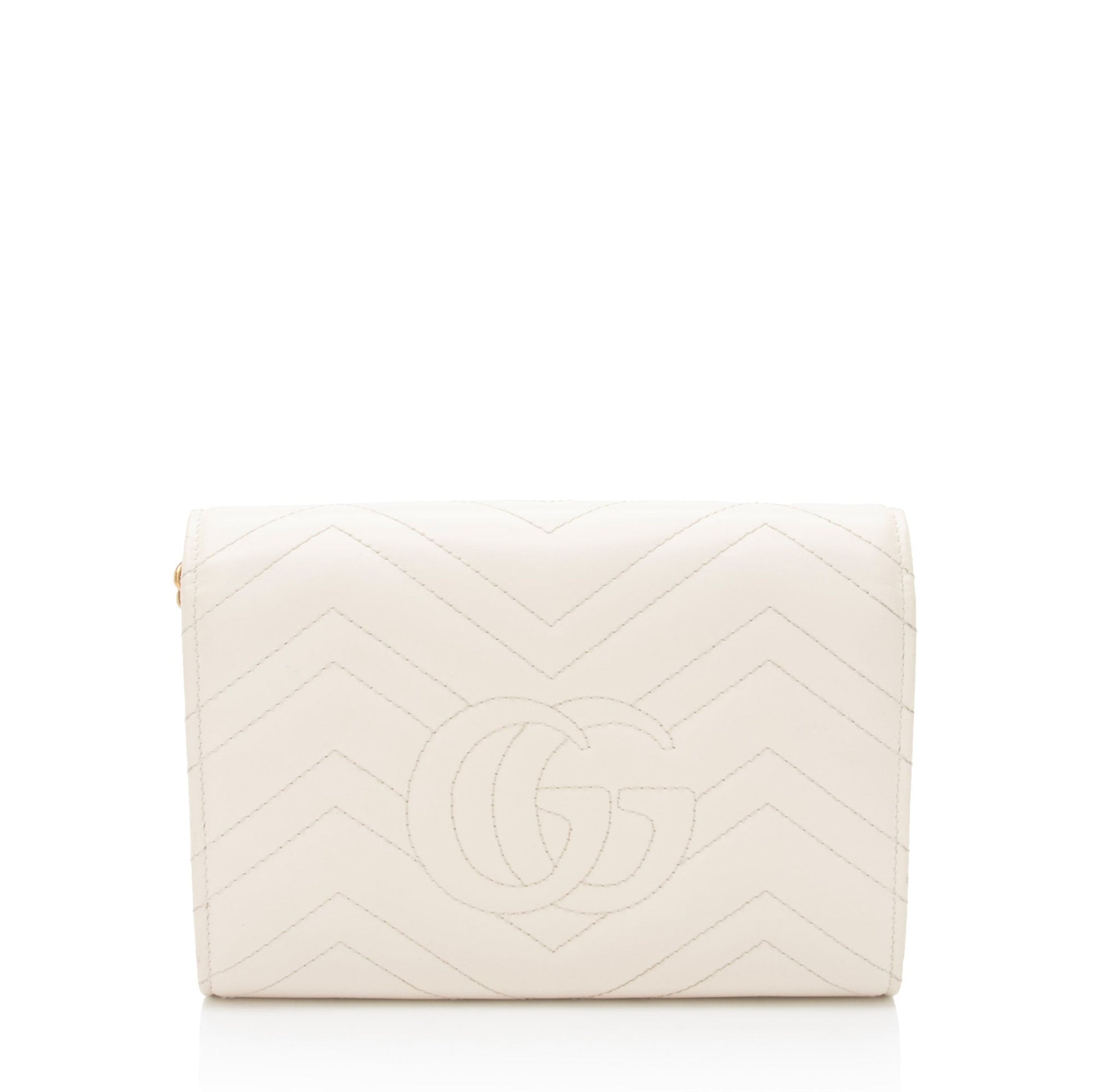 Gucci GG Marmont Wallet on Chain Matelasse Leather White Mini Crossbody Bag