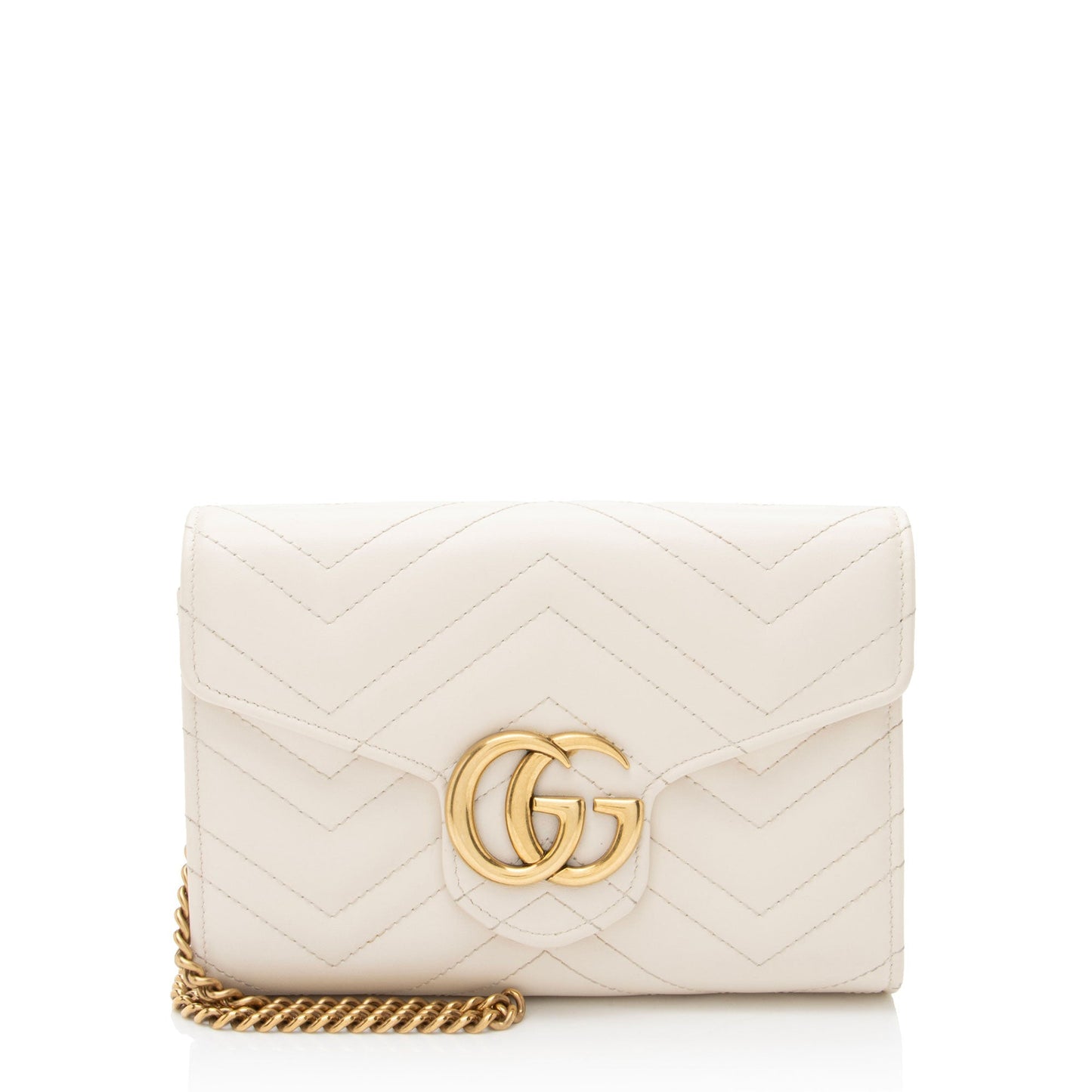 Gucci GG Marmont Wallet on Chain Matelasse Leather White Mini Crossbody Bag