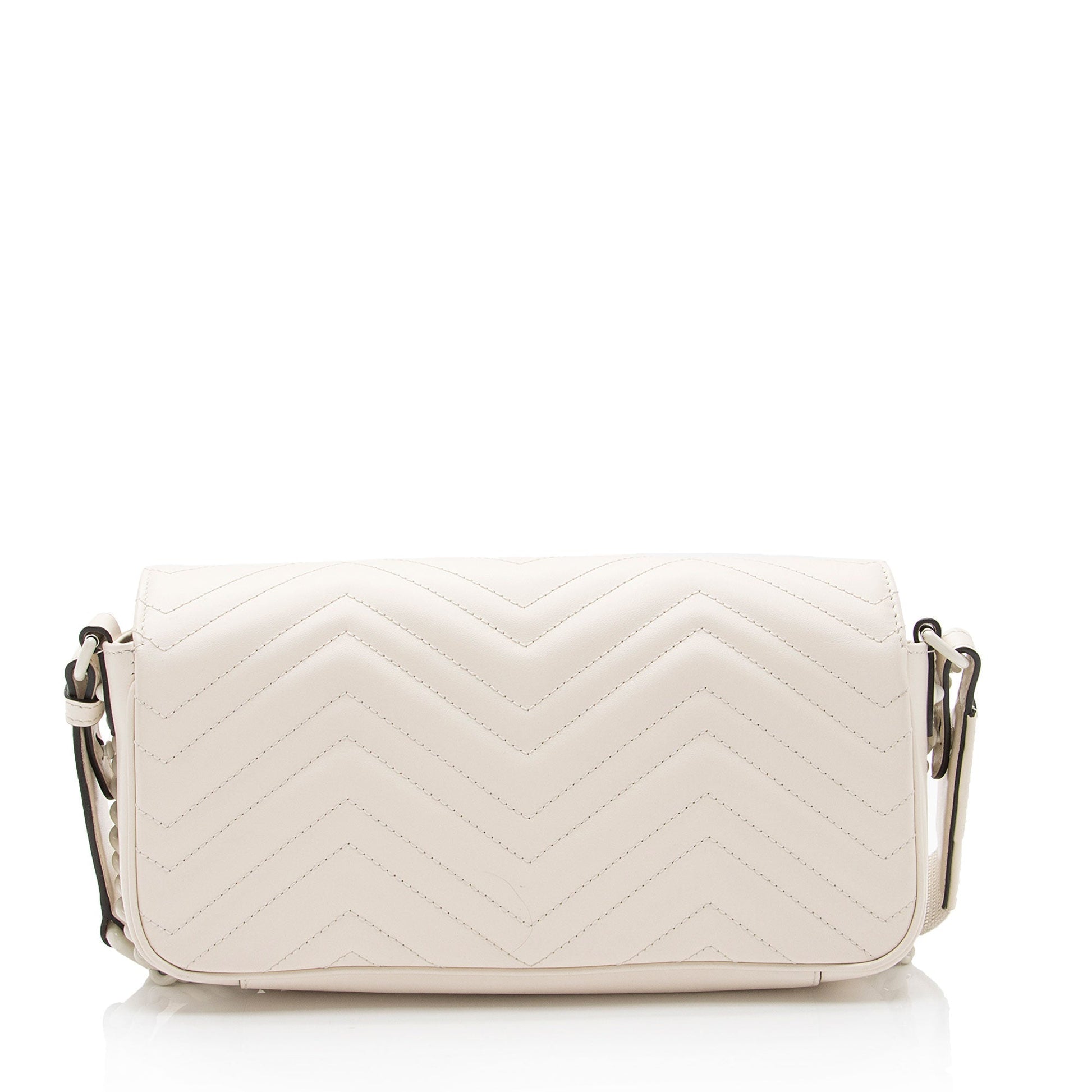 Gucci GG Marmont Monochrome Flap SHF-KTzQNK Matelasse Leather Nylon White Shoulder Bag