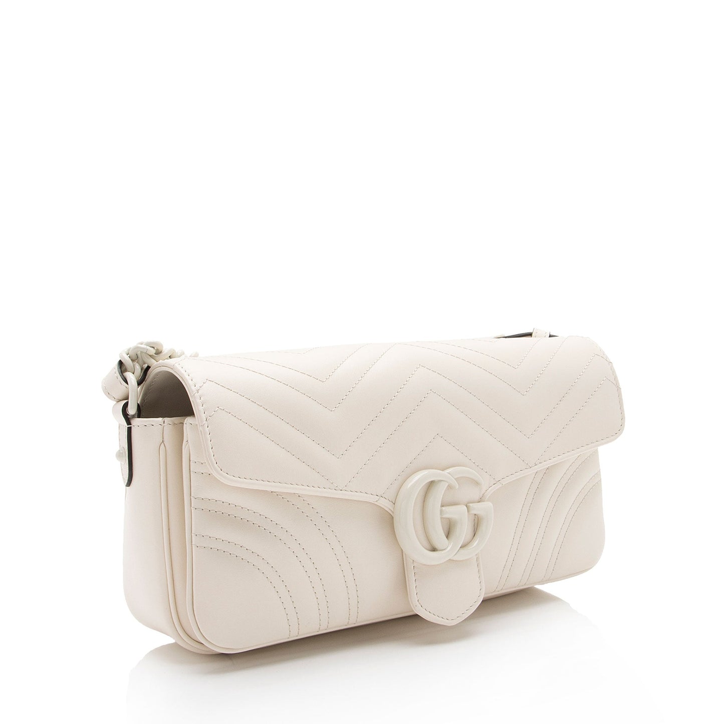 Gucci GG Marmont Monochrome Flap SHF-KTzQNK Matelasse Leather Nylon White Shoulder Bag