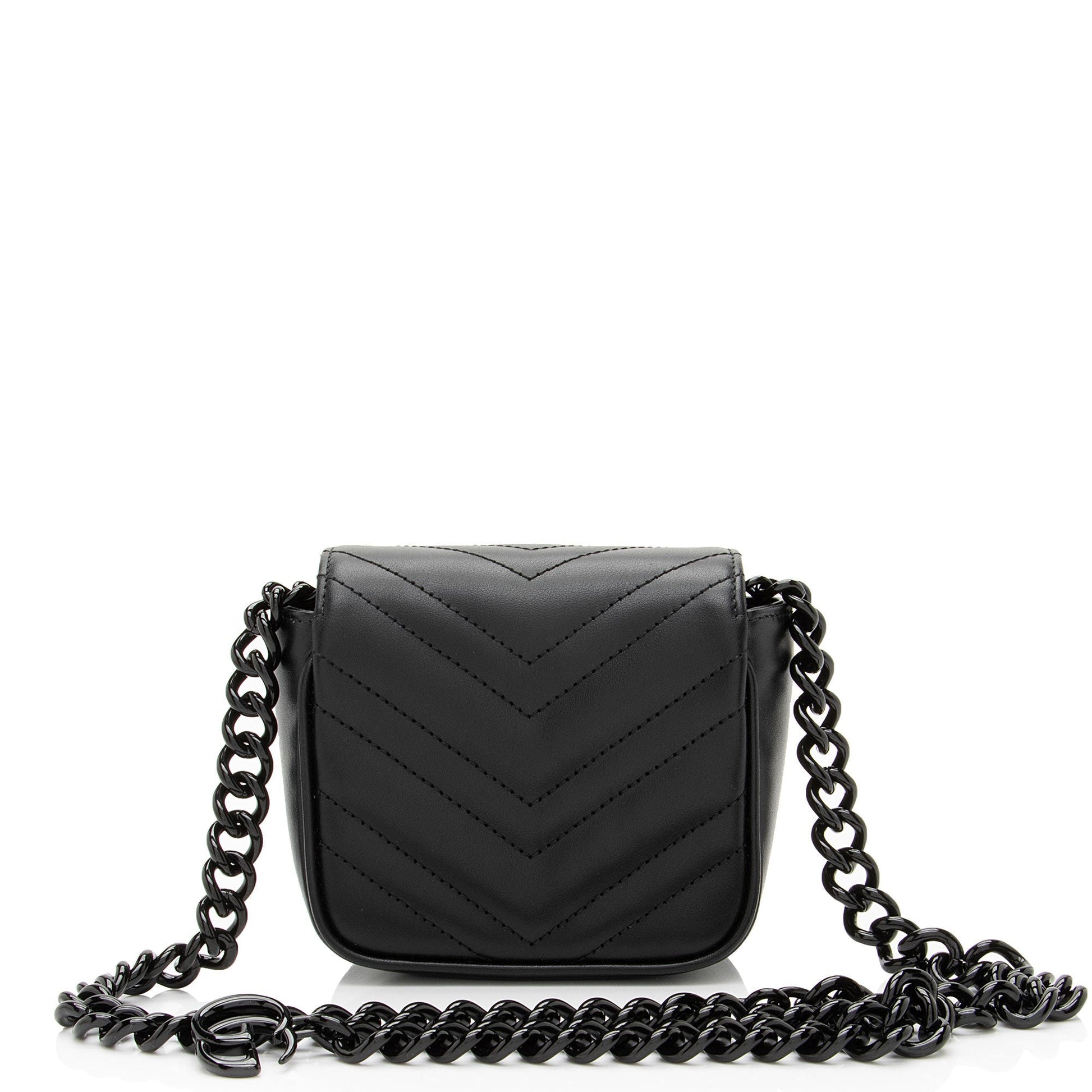Gucci GG Marmont Monochrome Square Belt Matelasse Leather Black Chain Accessory Belt Bag