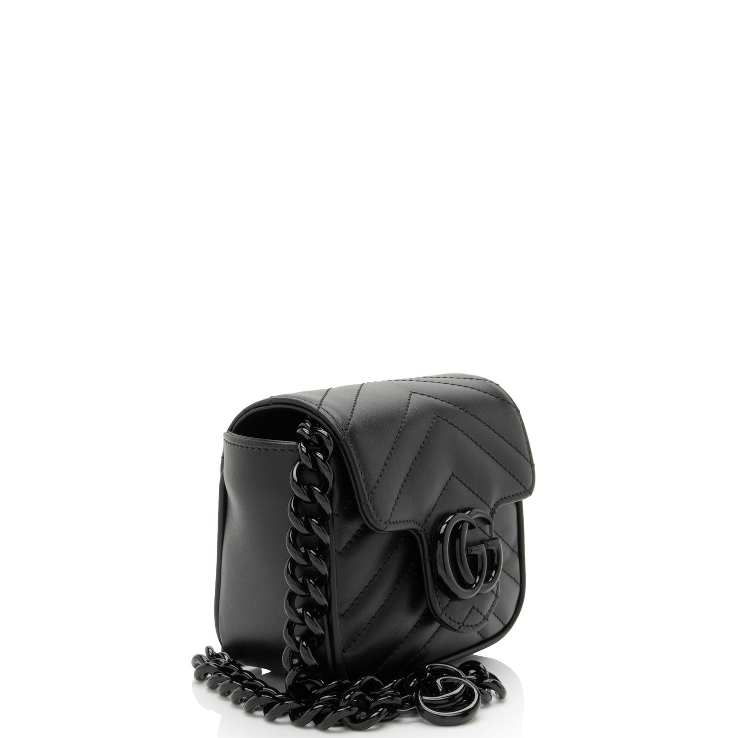Gucci GG Marmont Monochrome Square Belt Matelasse Leather Black Chain Accessory Belt Bag
